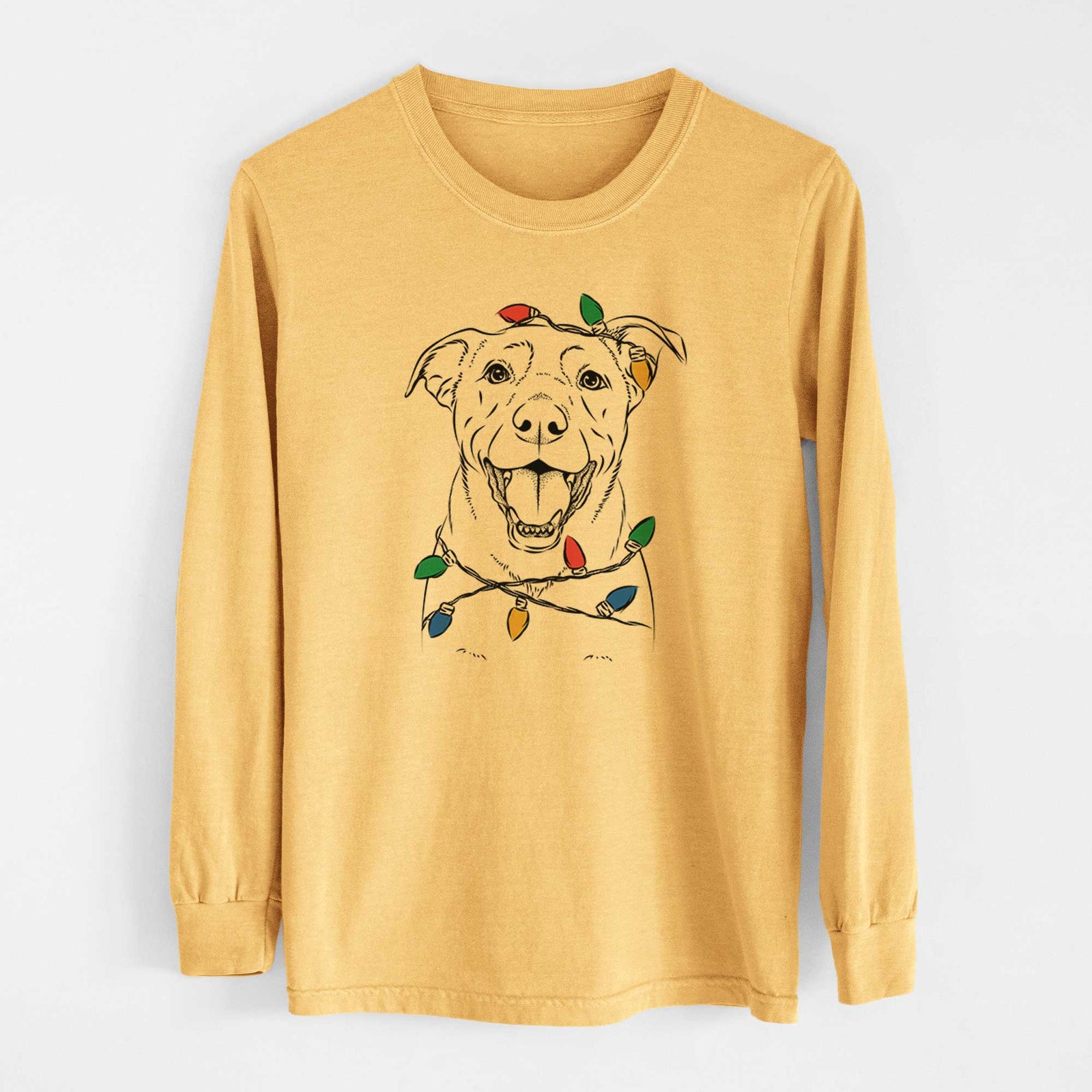 Christmas Lights Pele the Lab Mix - Heavyweight 100% Cotton Long Sleeve