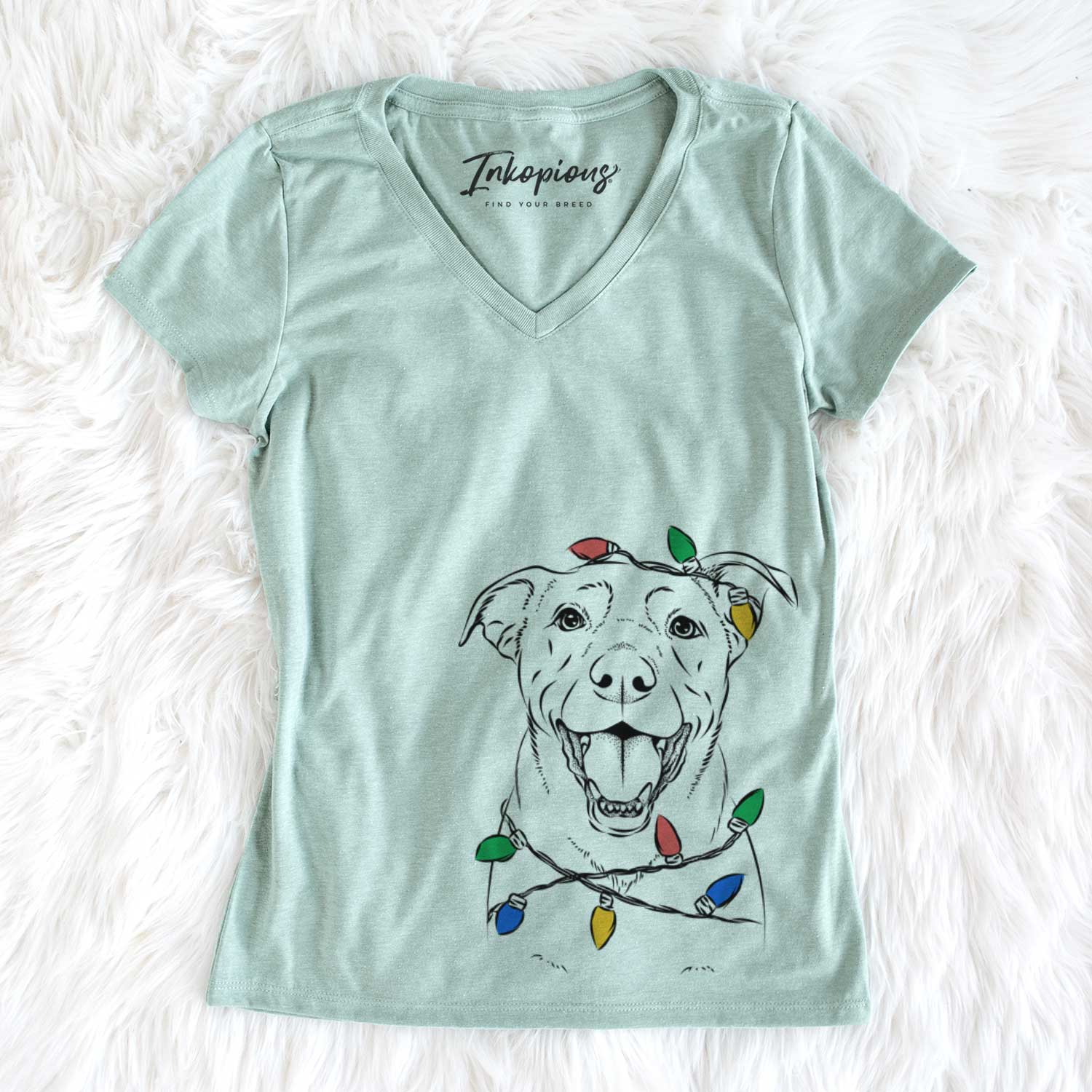 Christmas Lights Pele the Lab Mix - Women's V-neck Shirt