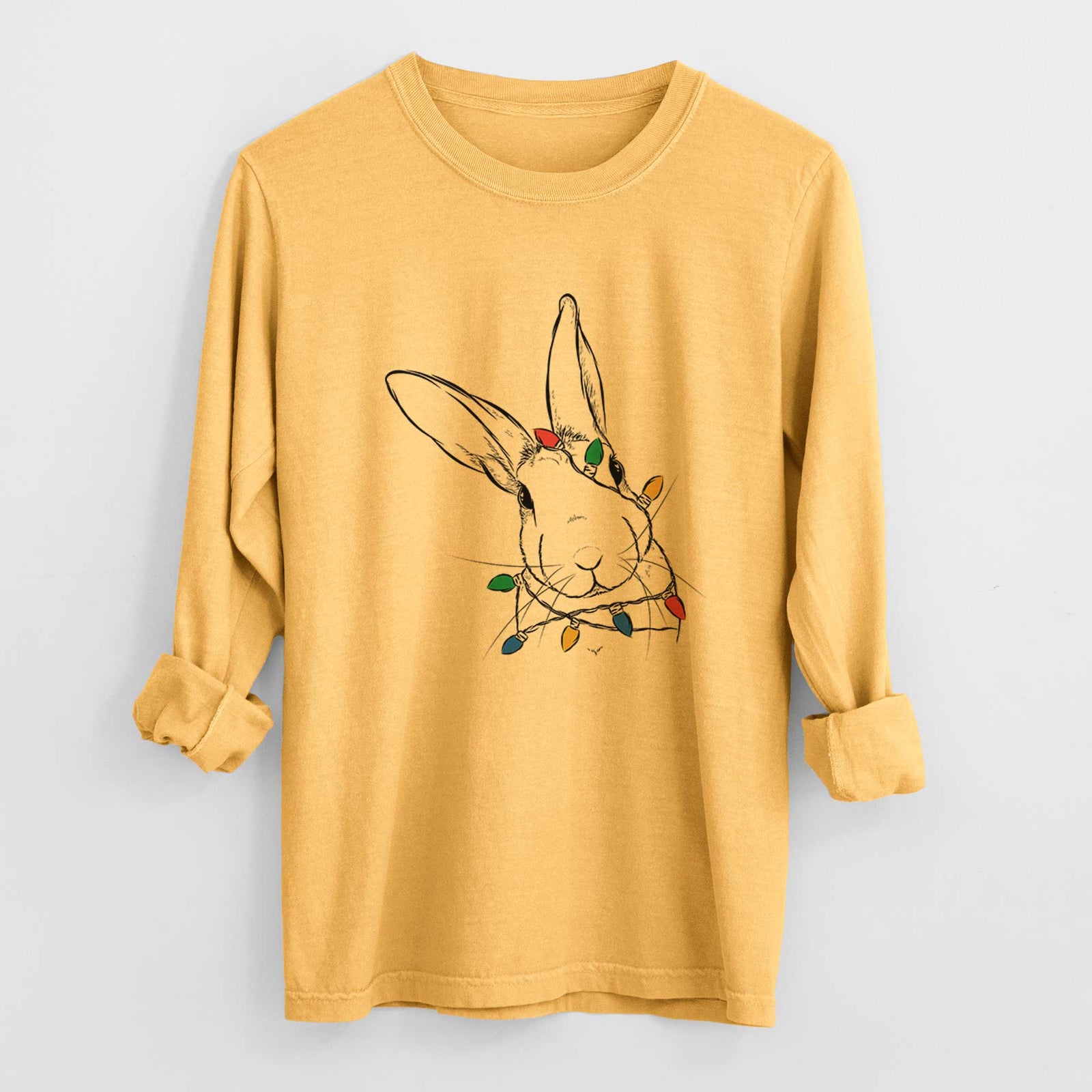 Christmas Lights Penny the Belgian Hare - Heavyweight 100% Cotton Long Sleeve