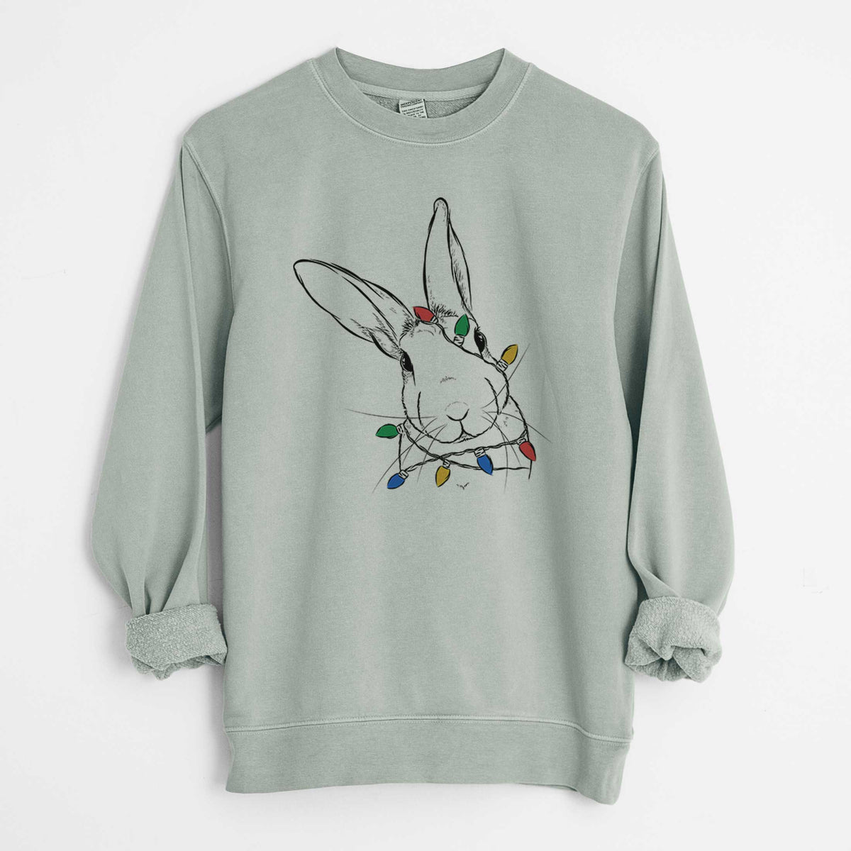 Christmas Lights Penny the Belgian Hare - Unisex Pigment Dyed Crew Sweatshirt