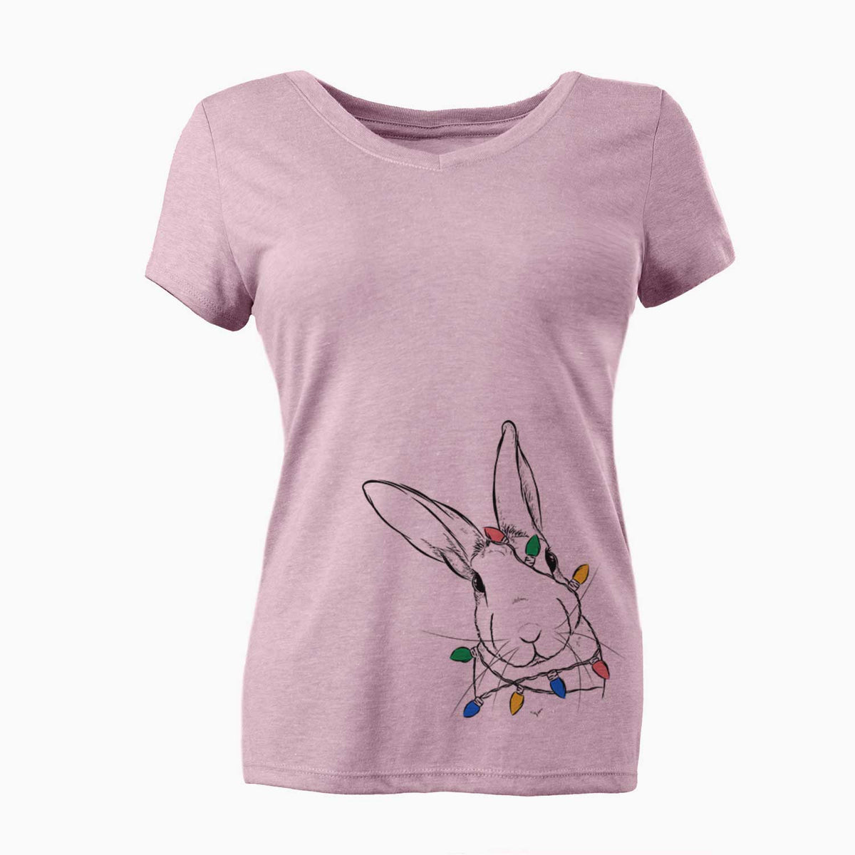Christmas Lights Penny the Belgian Hare - Women's V-neck Shirt
