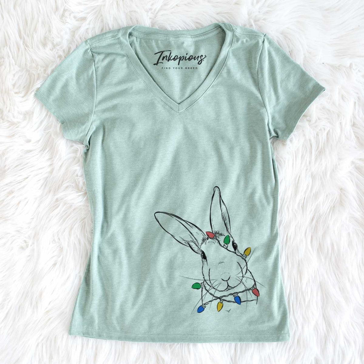 Christmas Lights Penny the Belgian Hare - Women&#39;s V-neck Shirt