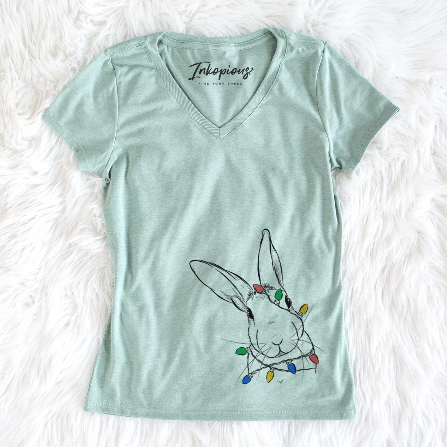 Christmas Lights Penny the Belgian Hare - Women's V-neck Shirt