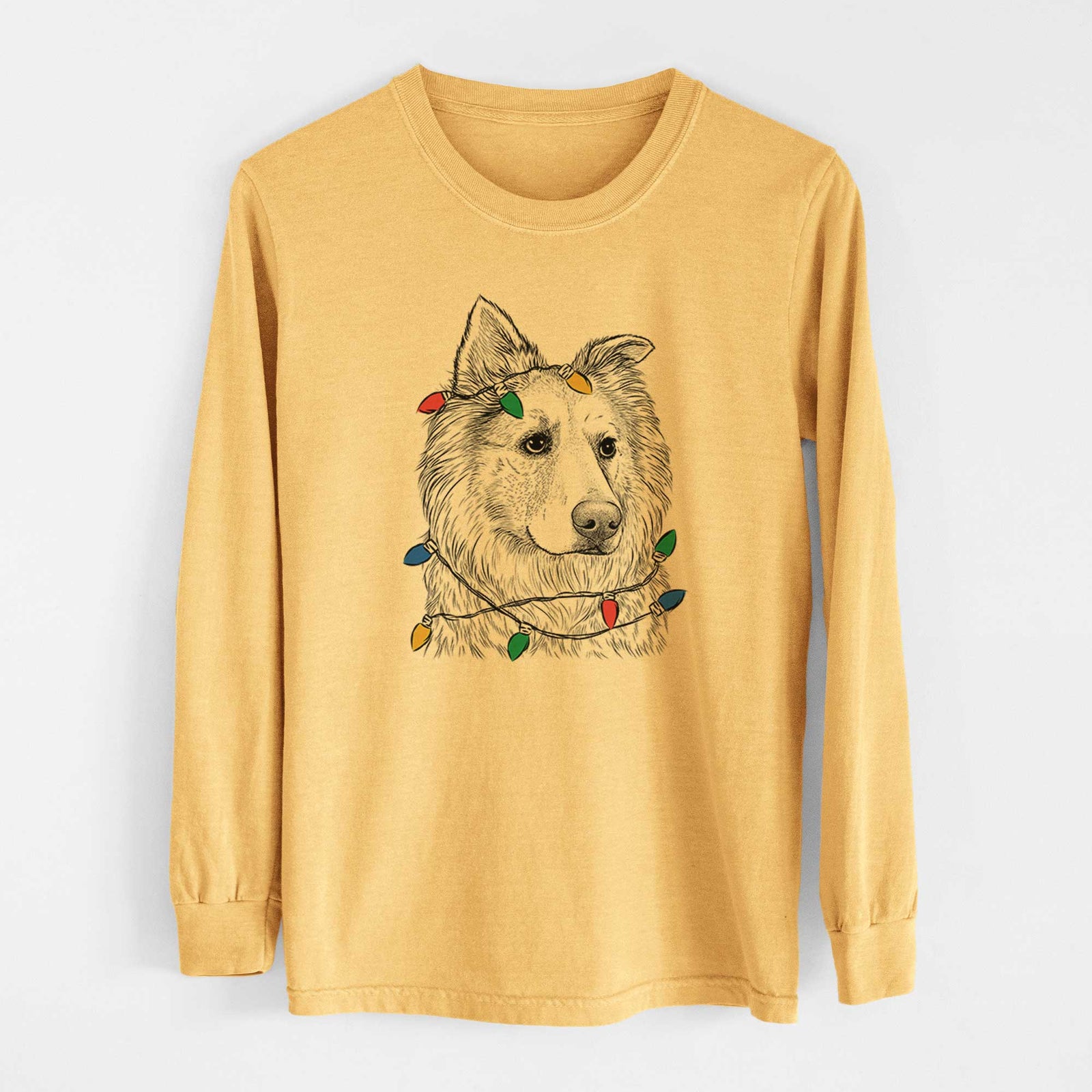 Christmas Lights Penny the Chow Mix - Heavyweight 100% Cotton Long Sleeve