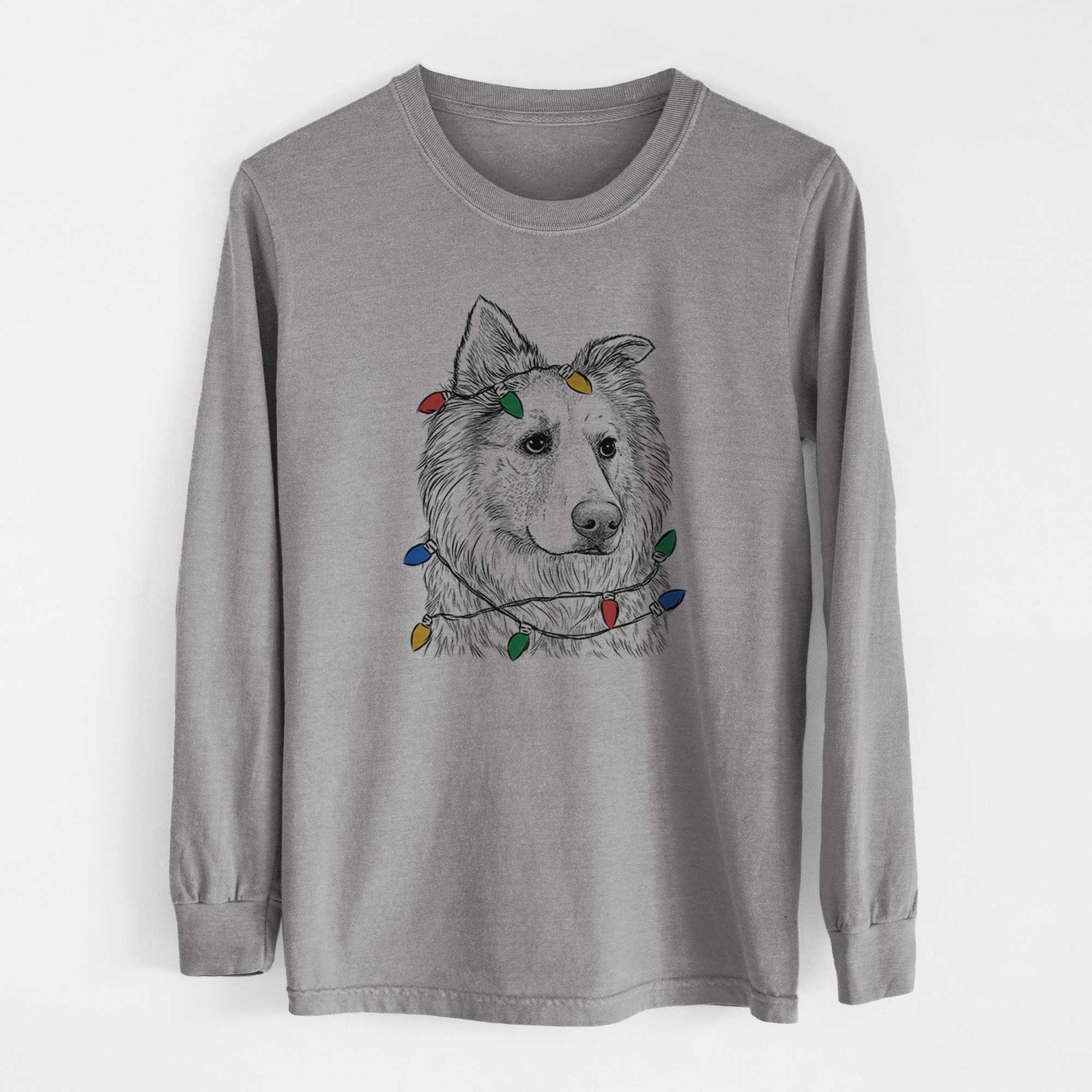 Christmas Lights Penny the Chow Mix - Heavyweight 100% Cotton Long Sleeve