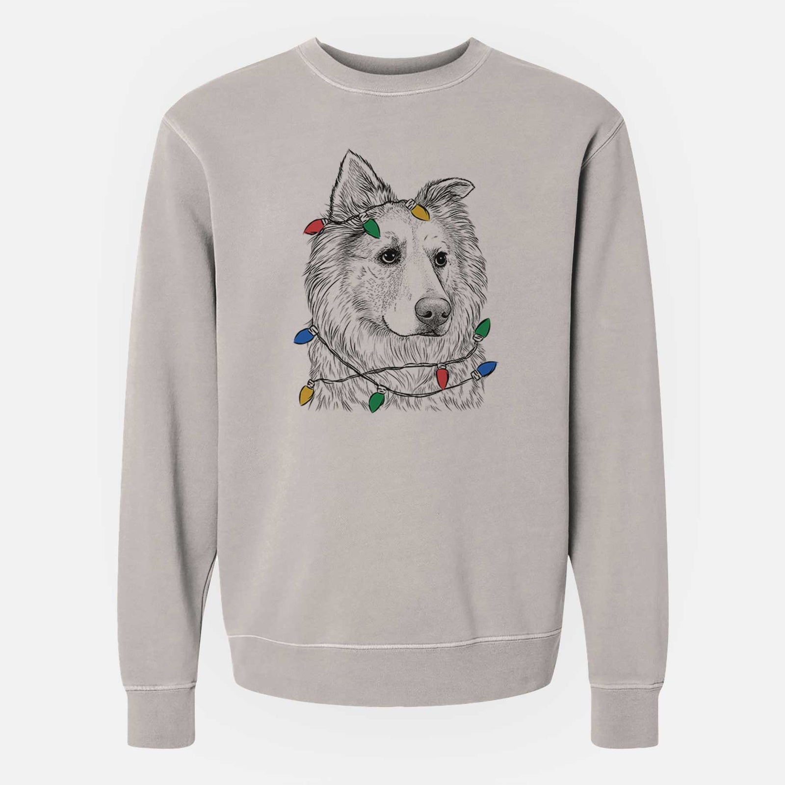 Christmas Lights Penny the Chow Mix - Unisex Pigment Dyed Crew Sweatshirt
