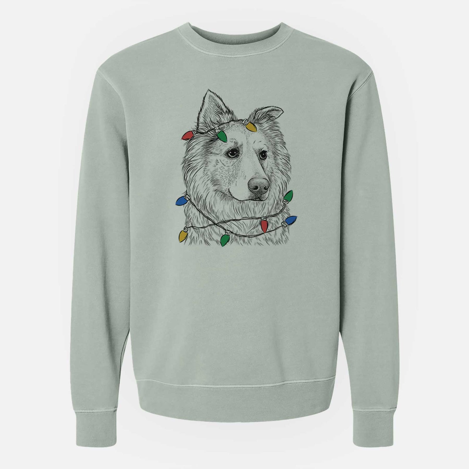 Christmas Lights Penny the Chow Mix - Unisex Pigment Dyed Crew Sweatshirt