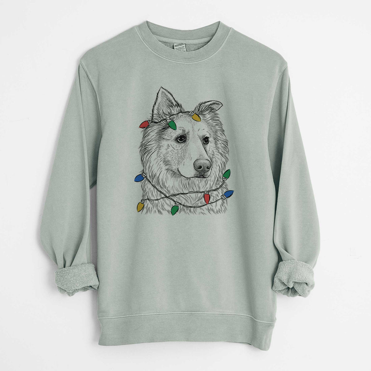 Christmas Lights Penny the Chow Mix - Unisex Pigment Dyed Crew Sweatshirt