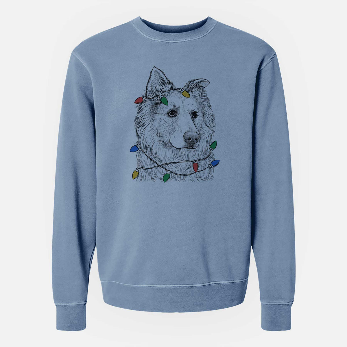 Christmas Lights Penny the Chow Mix - Unisex Pigment Dyed Crew Sweatshirt