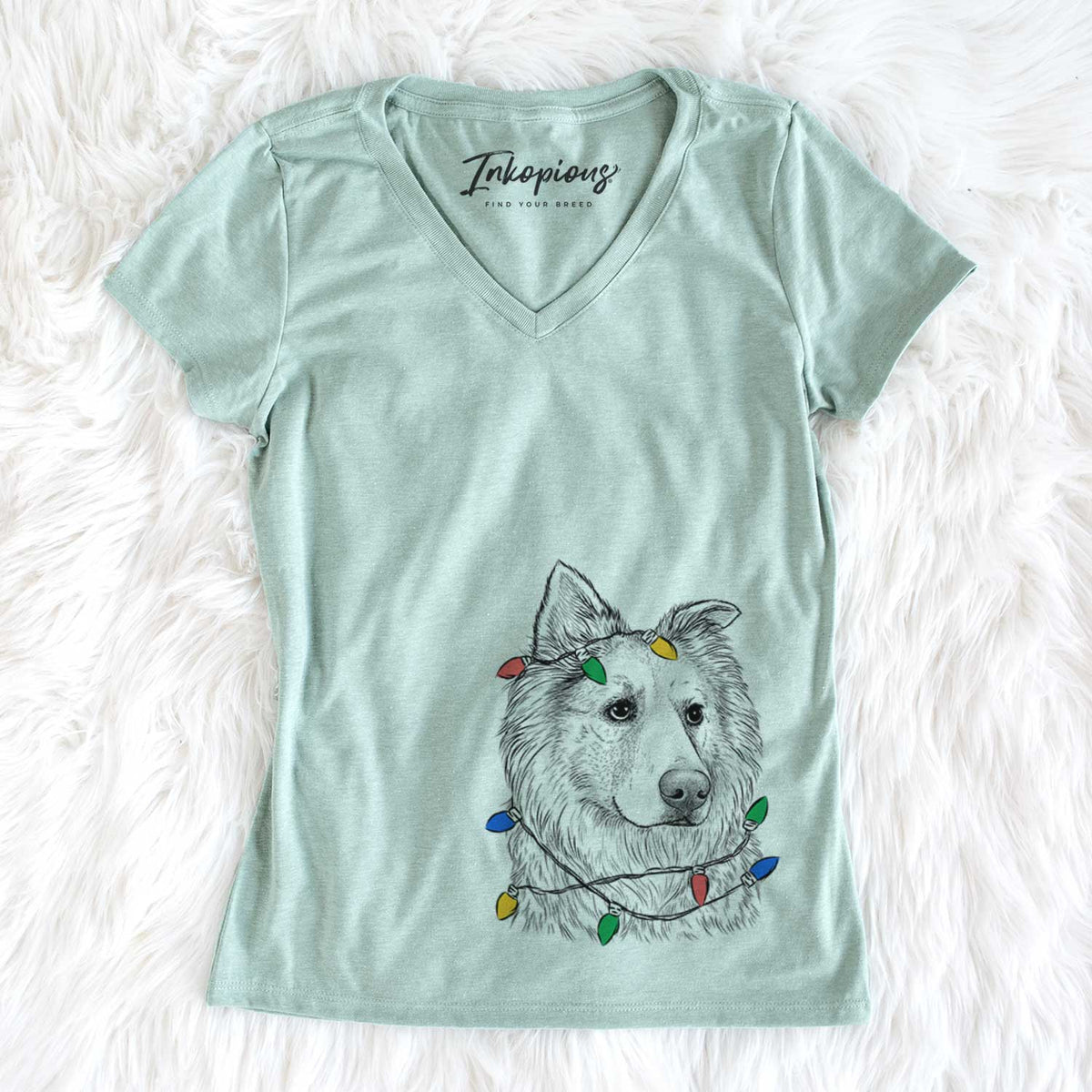 Christmas Lights Penny the Chow Mix - Women&#39;s V-neck Shirt