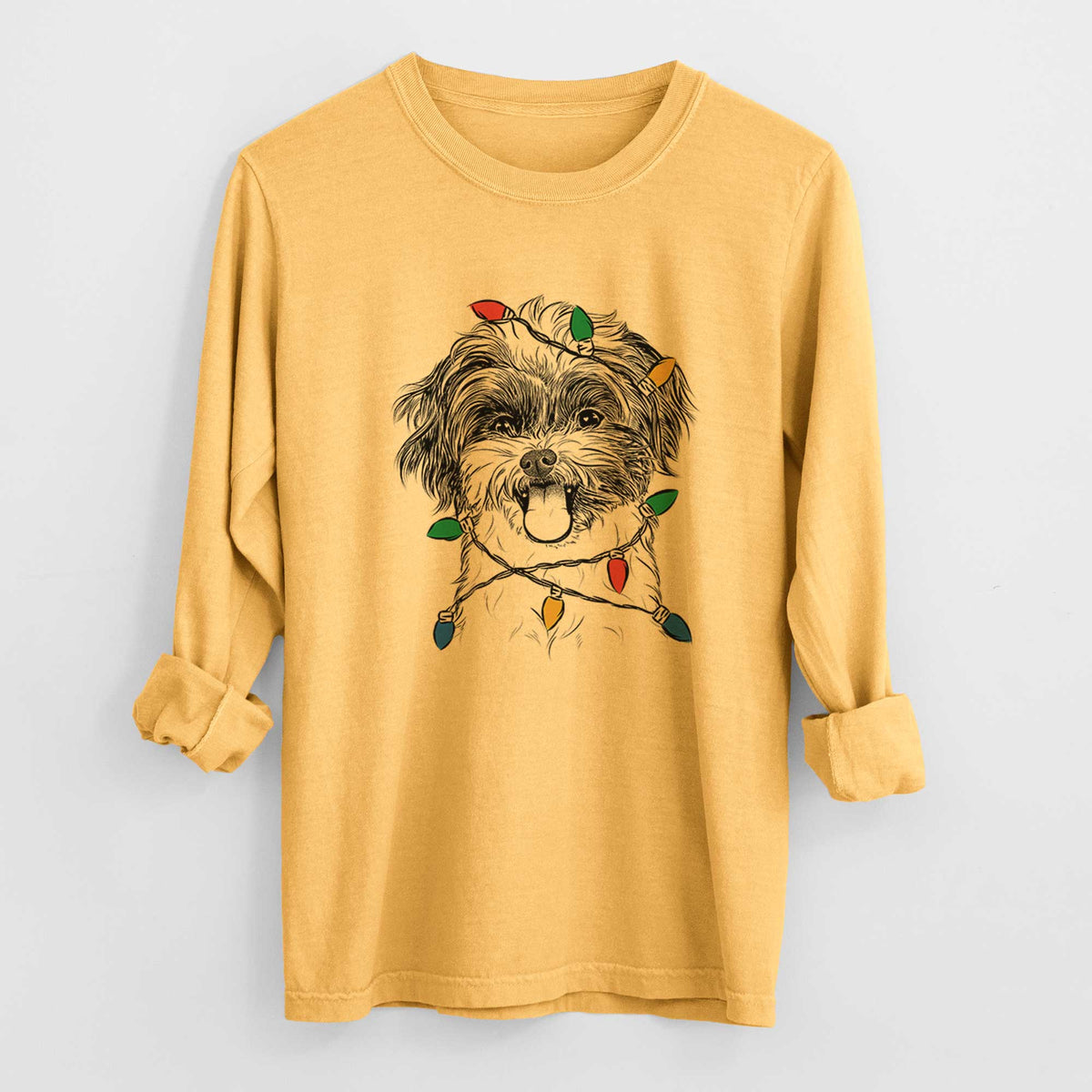 Christmas Lights Pepper the Shihpoo - Heavyweight 100% Cotton Long Sleeve