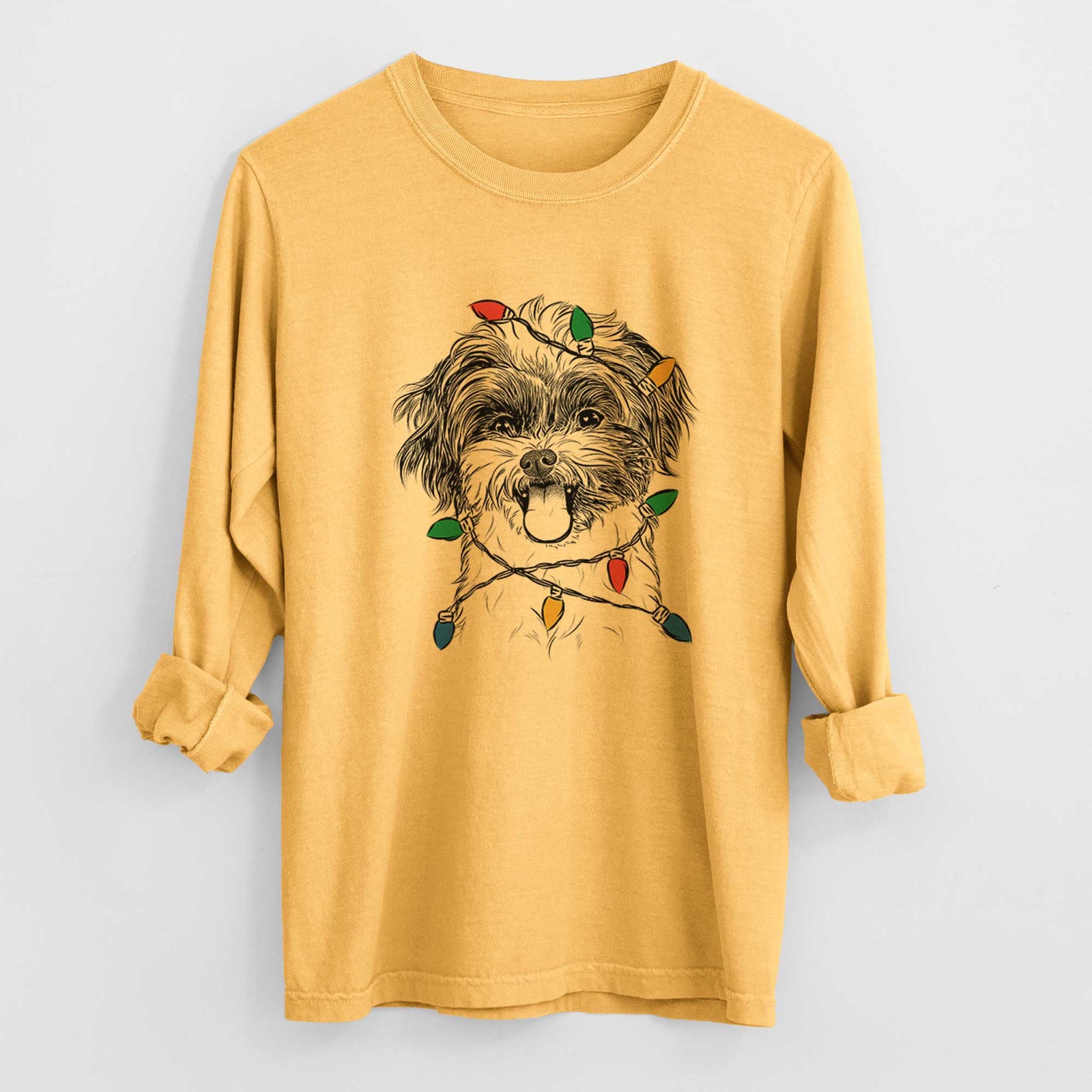 Christmas Lights Pepper the Shihpoo - Heavyweight 100% Cotton Long Sleeve