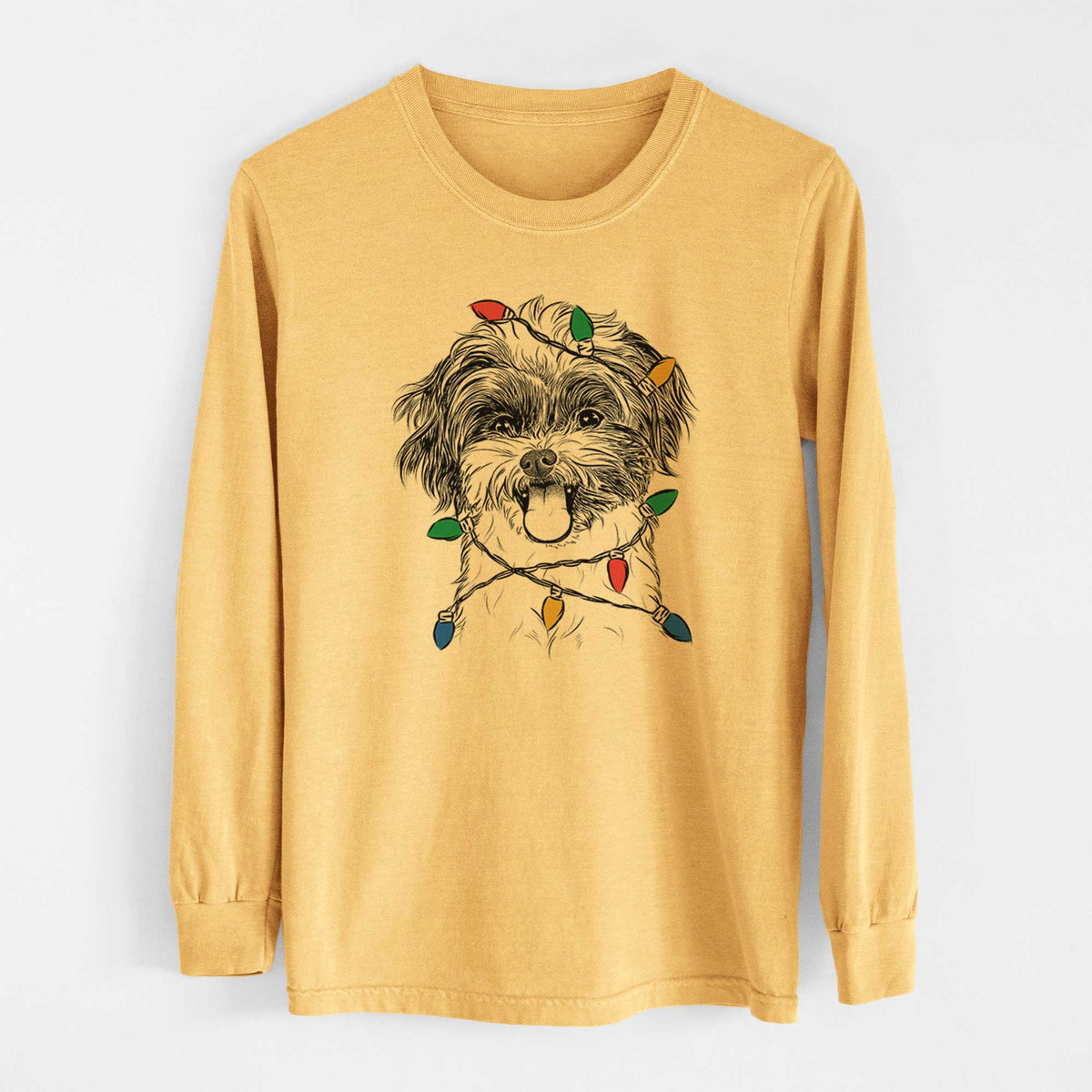 Christmas Lights Pepper the Shihpoo - Heavyweight 100% Cotton Long Sleeve