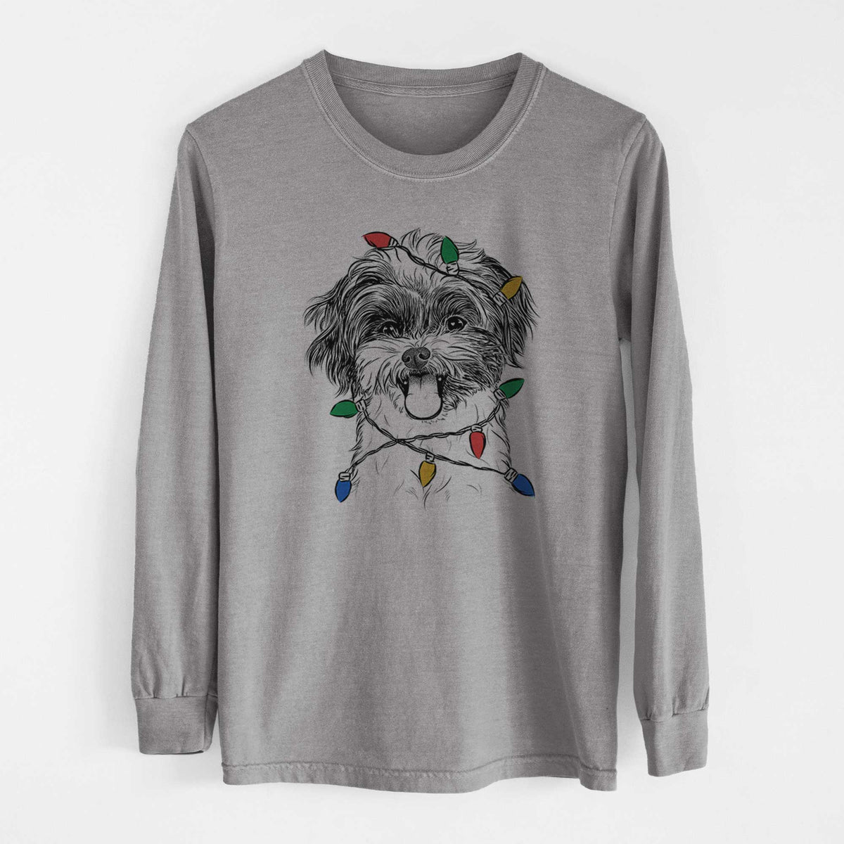 Christmas Lights Pepper the Shihpoo - Heavyweight 100% Cotton Long Sleeve