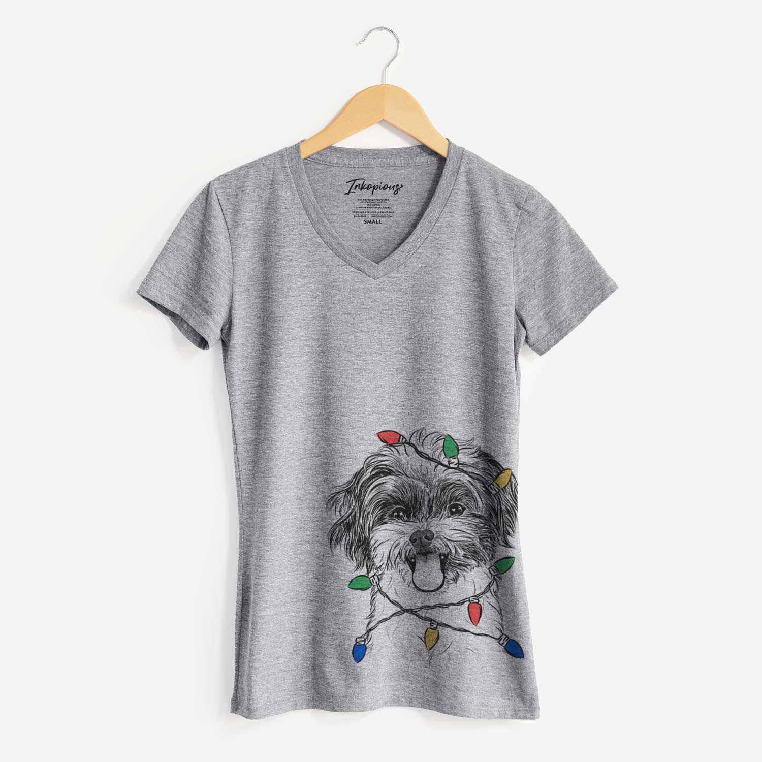 Christmas Lights Pepper the Shihpoo - Women's V-neck Shirt