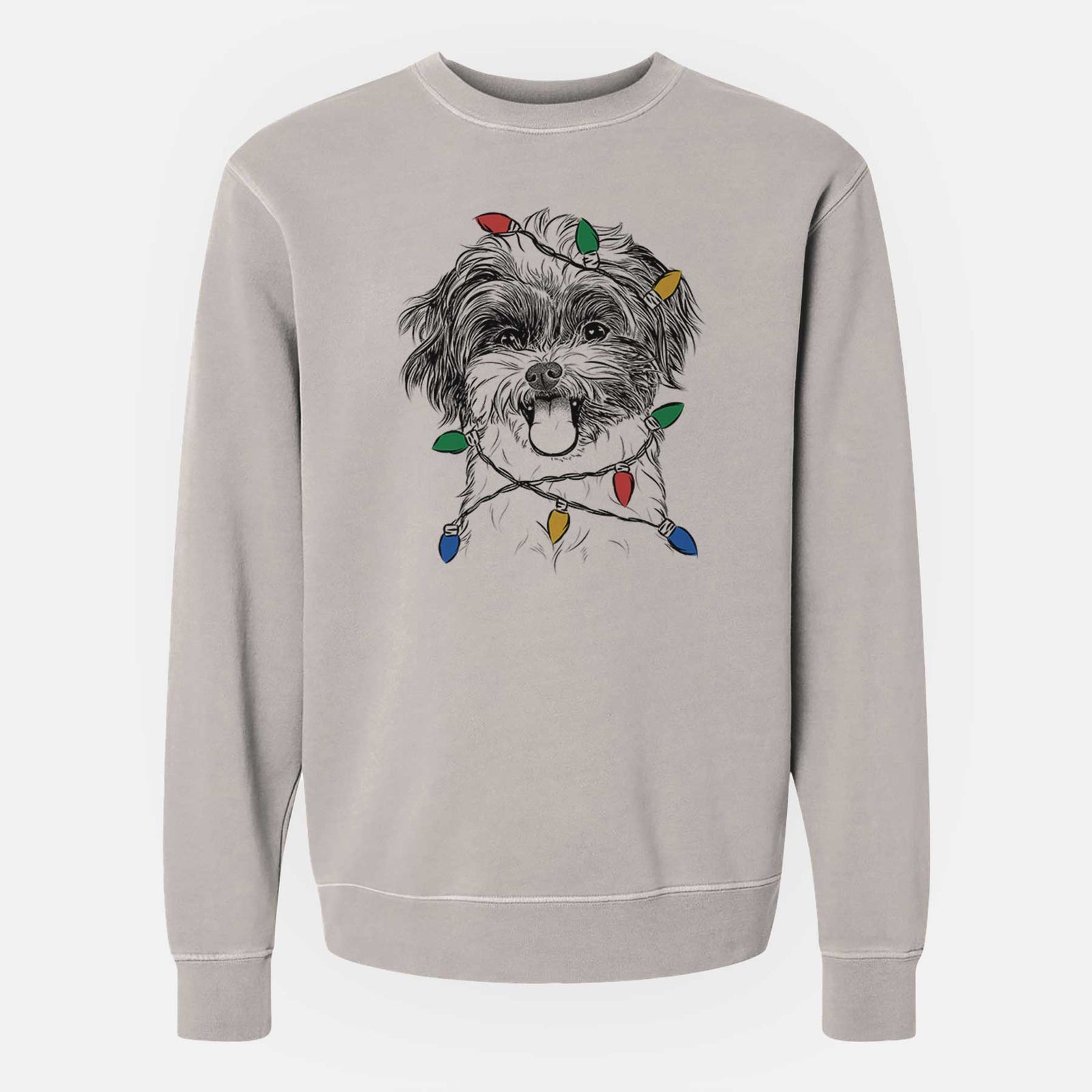 Christmas Lights Pepper the Shihpoo - Unisex Pigment Dyed Crew Sweatshirt