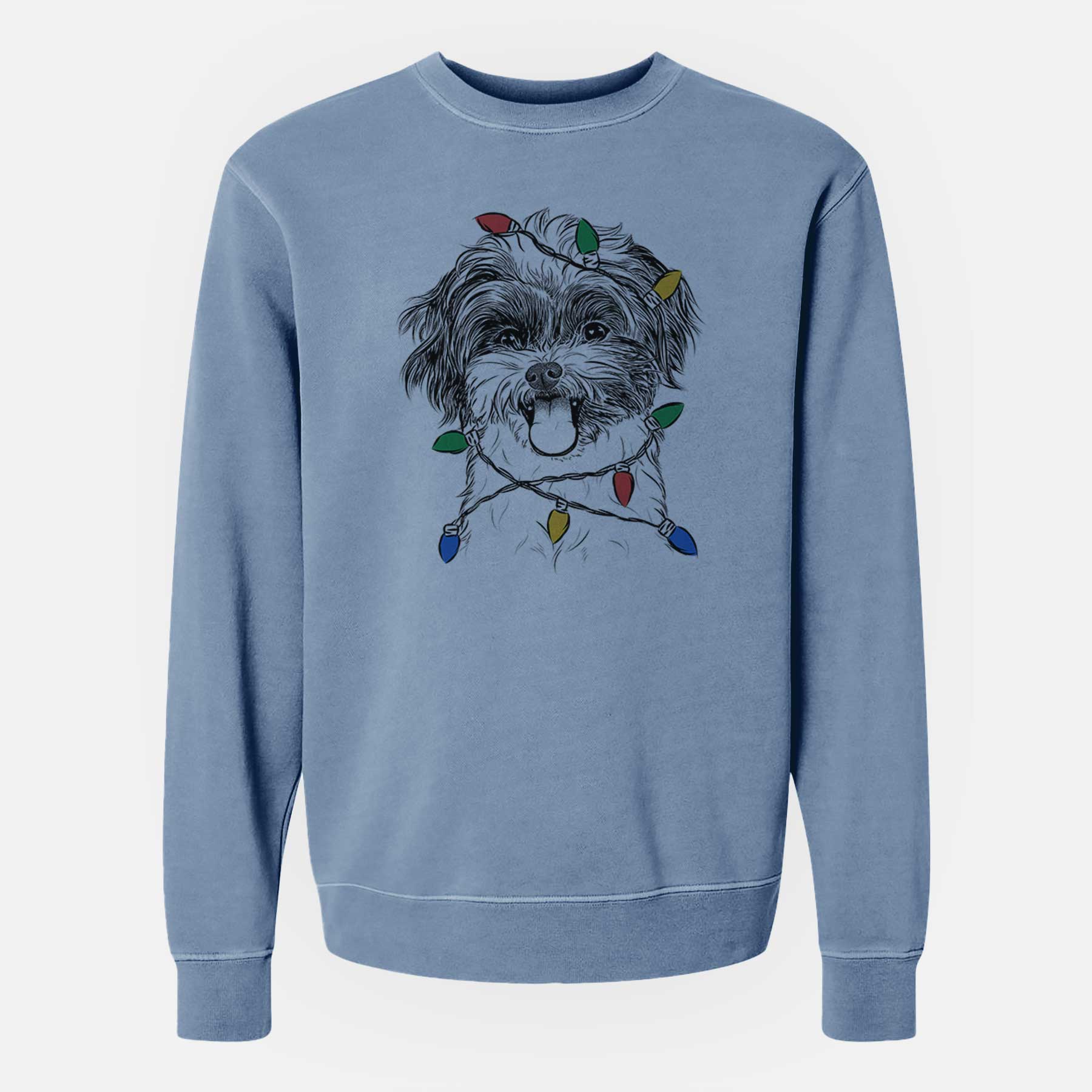 Christmas Lights Pepper the Shihpoo - Unisex Pigment Dyed Crew Sweatshirt