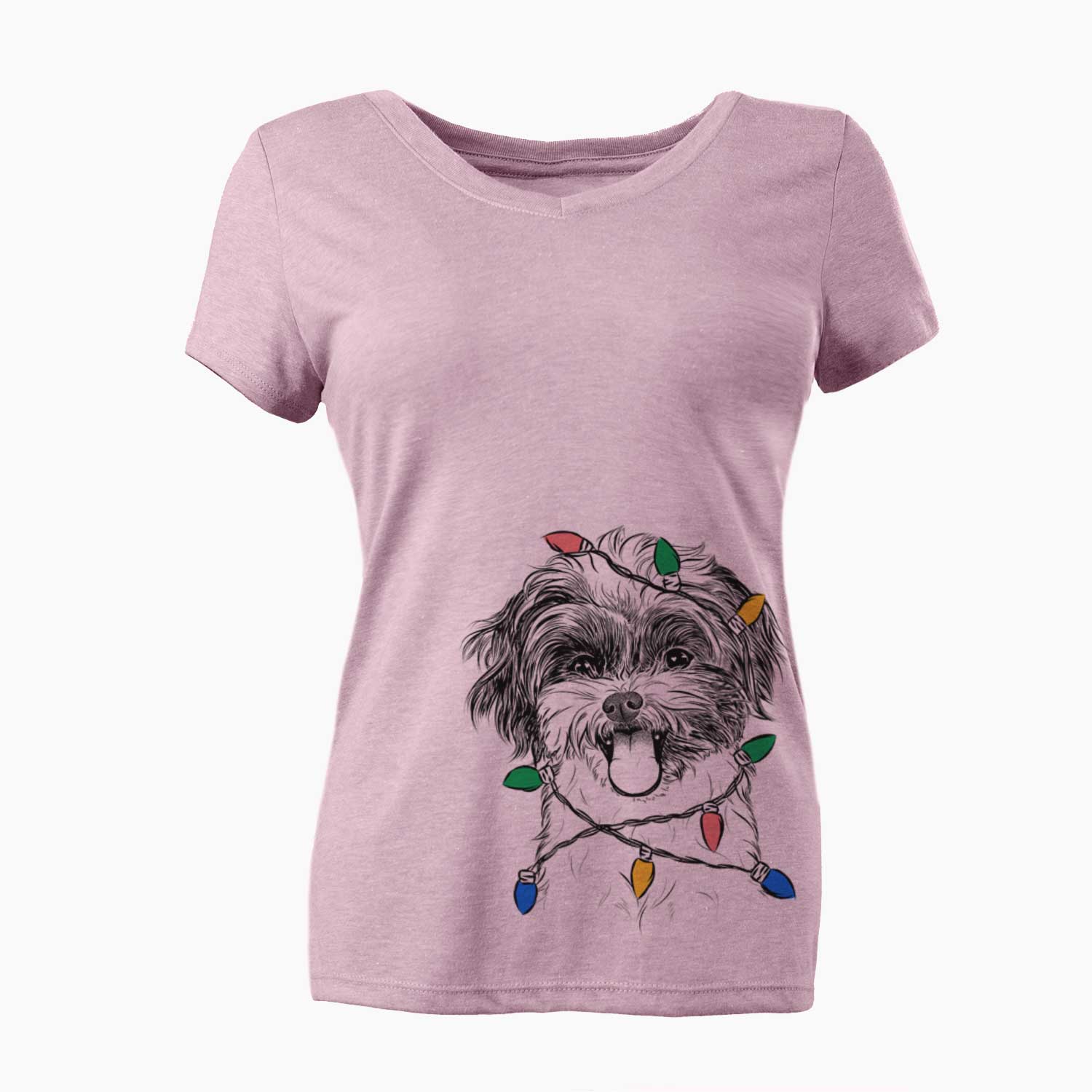 Christmas Lights Pepper the Shihpoo - Women's V-neck Shirt