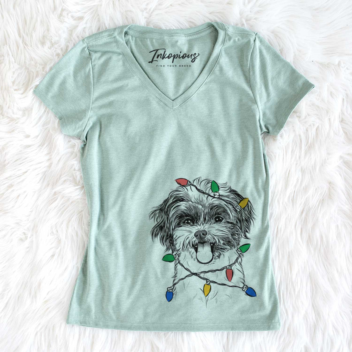 Christmas Lights Pepper the Shihpoo - Women&#39;s V-neck Shirt