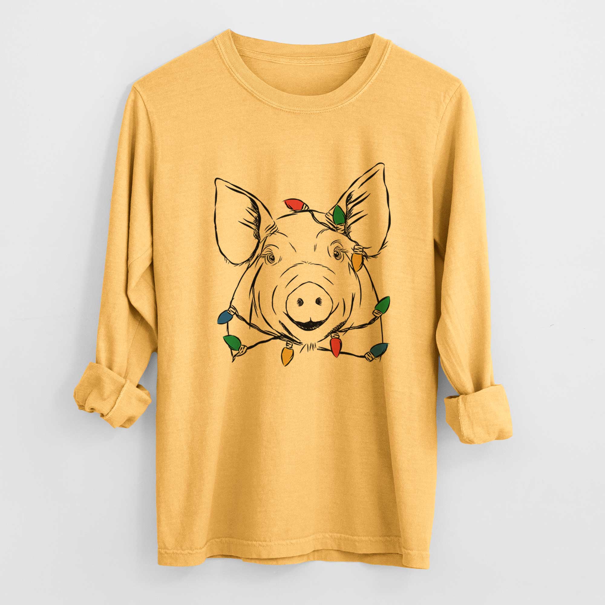 Christmas Lights Perry the Pig - Heavyweight 100% Cotton Long Sleeve