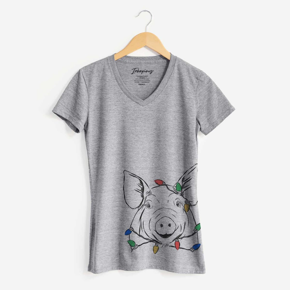 Christmas Lights Perry the Pig - Women's V-neck Shirt