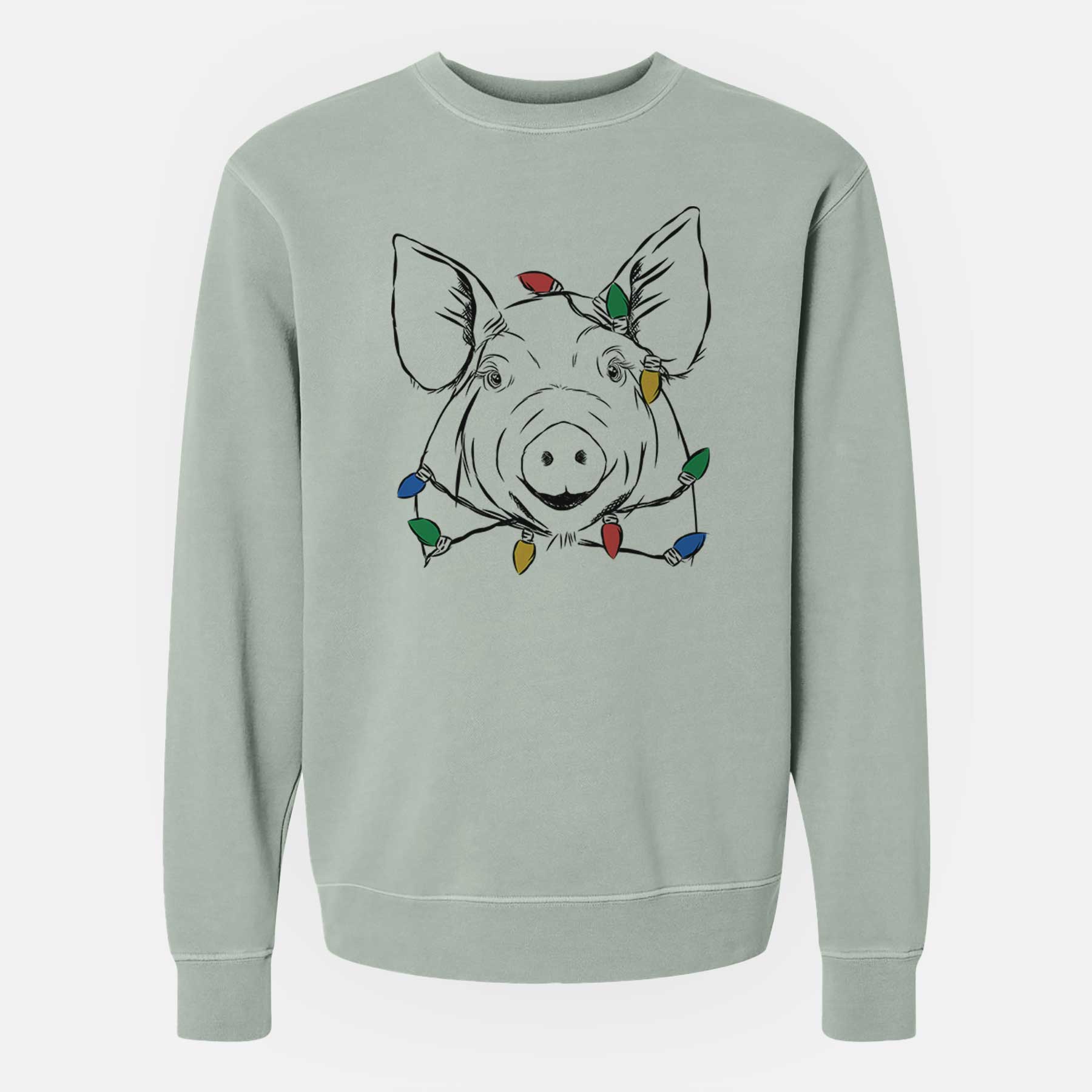 Christmas Lights Perry the Pig - Unisex Pigment Dyed Crew Sweatshirt