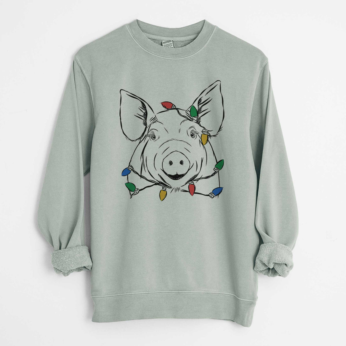 Christmas Lights Perry the Pig - Unisex Pigment Dyed Crew Sweatshirt