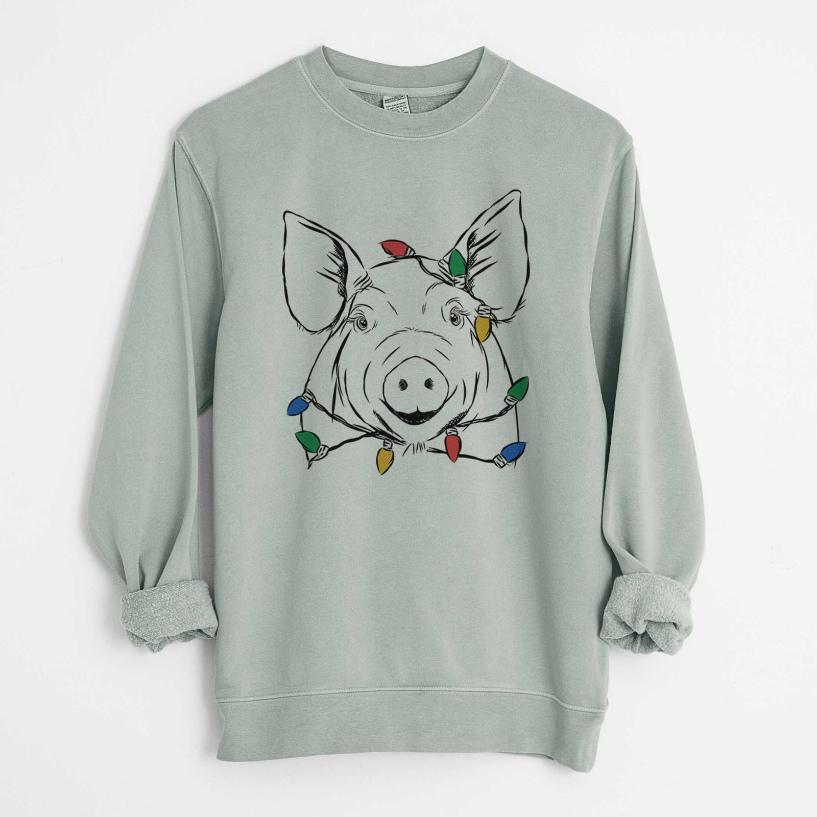 Christmas Lights Perry the Pig - Unisex Pigment Dyed Crew Sweatshirt