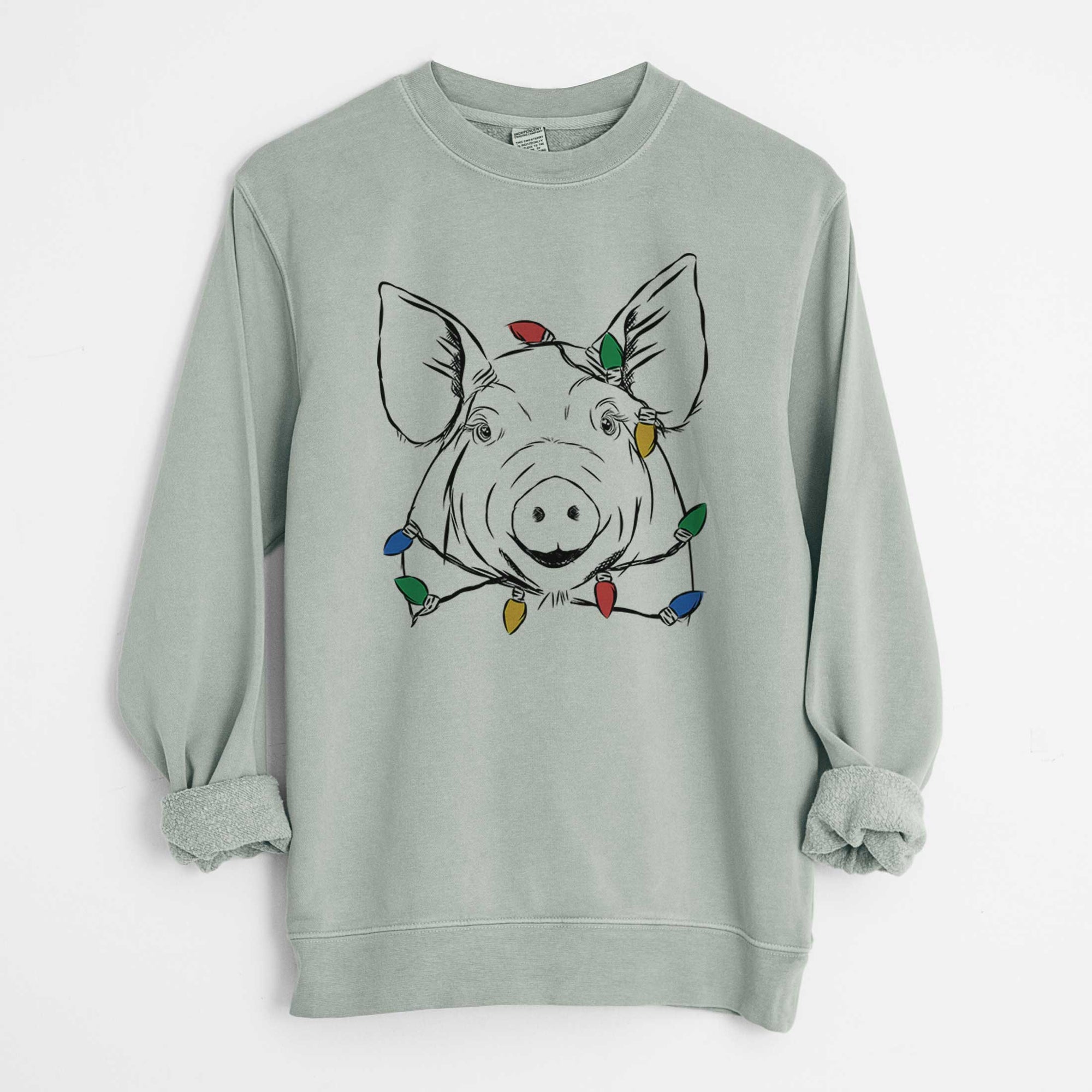 Christmas Lights Perry the Pig - Unisex Pigment Dyed Crew Sweatshirt