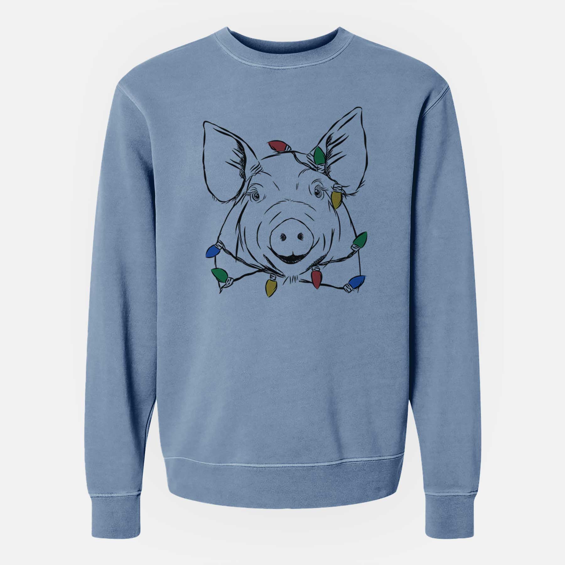 Christmas Lights Perry the Pig - Unisex Pigment Dyed Crew Sweatshirt