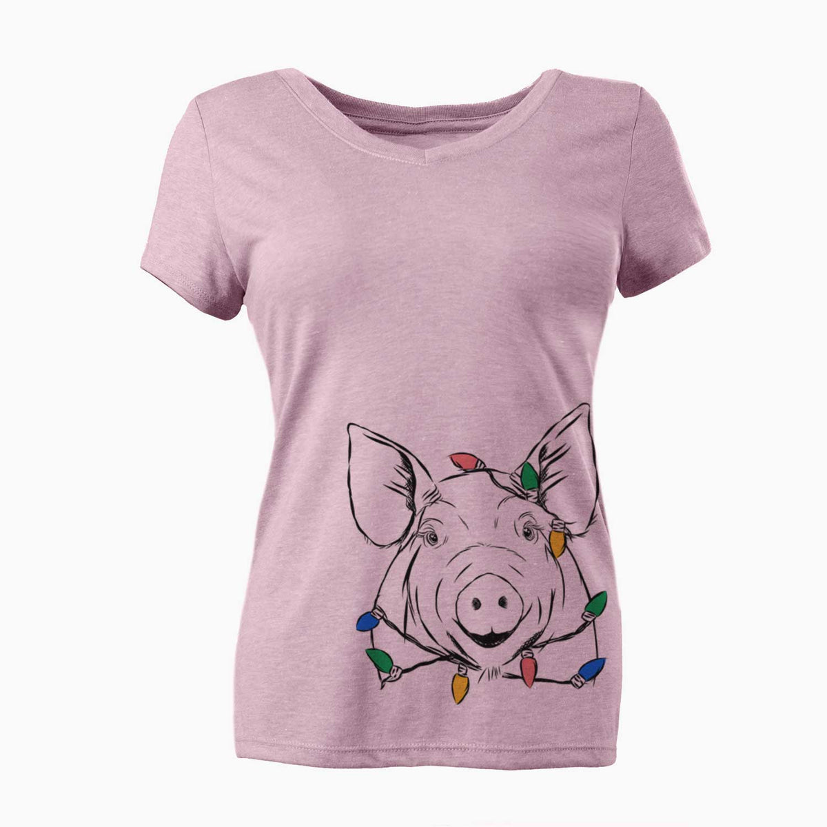 Christmas Lights Perry the Pig - Women's V-neck Shirt