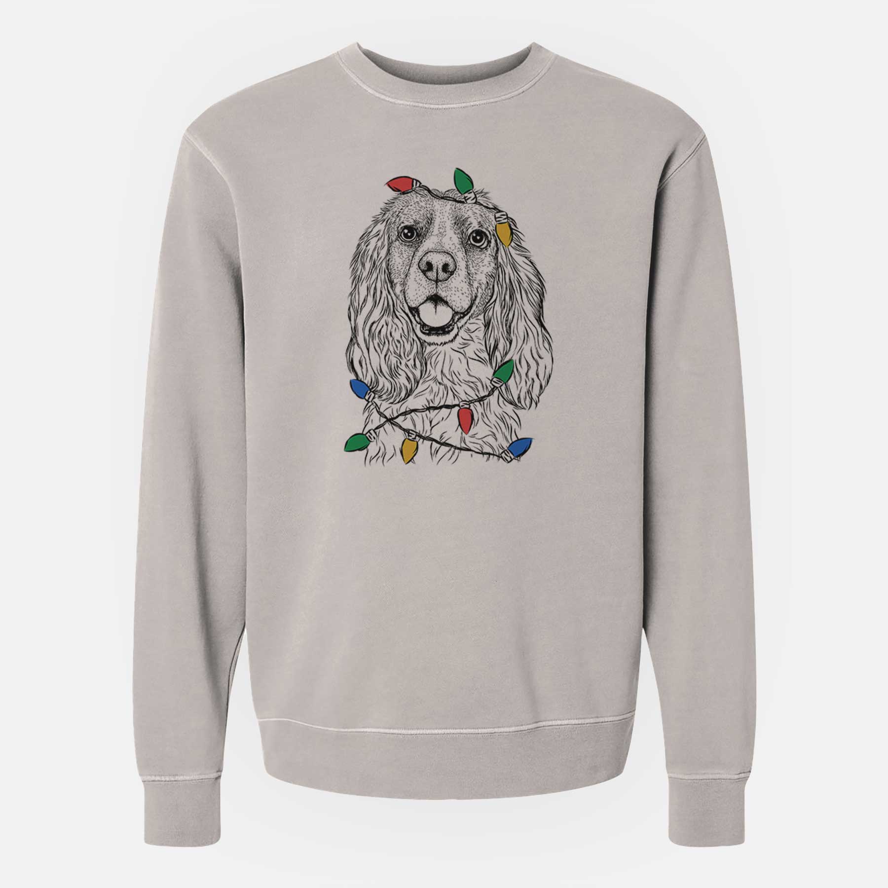 Christmas Lights Perry the Cockalier - Unisex Pigment Dyed Crew Sweatshirt