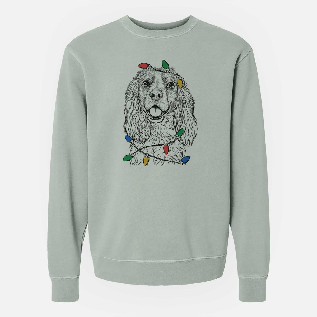 Christmas Lights Perry the Cockalier - Unisex Pigment Dyed Crew Sweatshirt