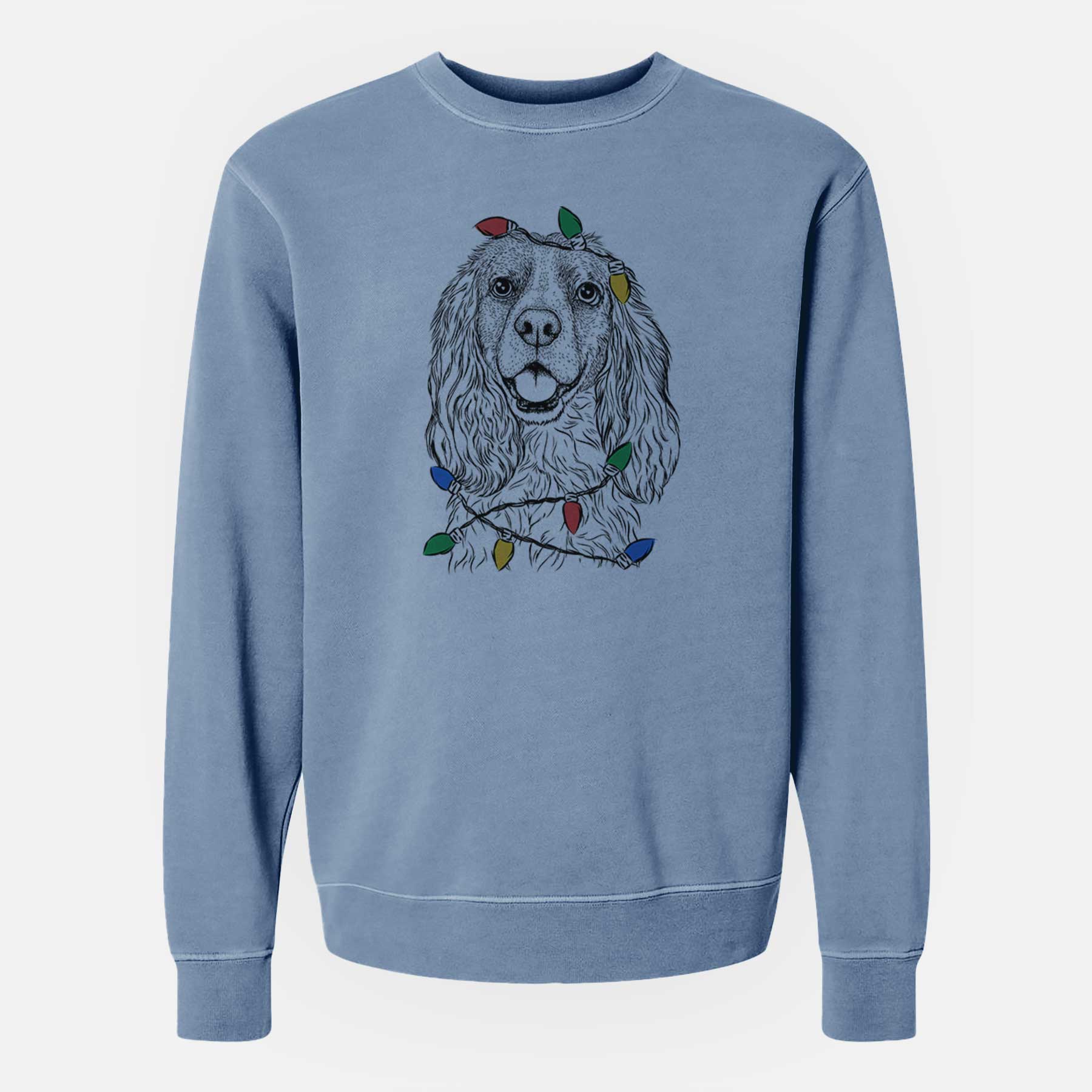 Christmas Lights Perry the Cockalier - Unisex Pigment Dyed Crew Sweatshirt