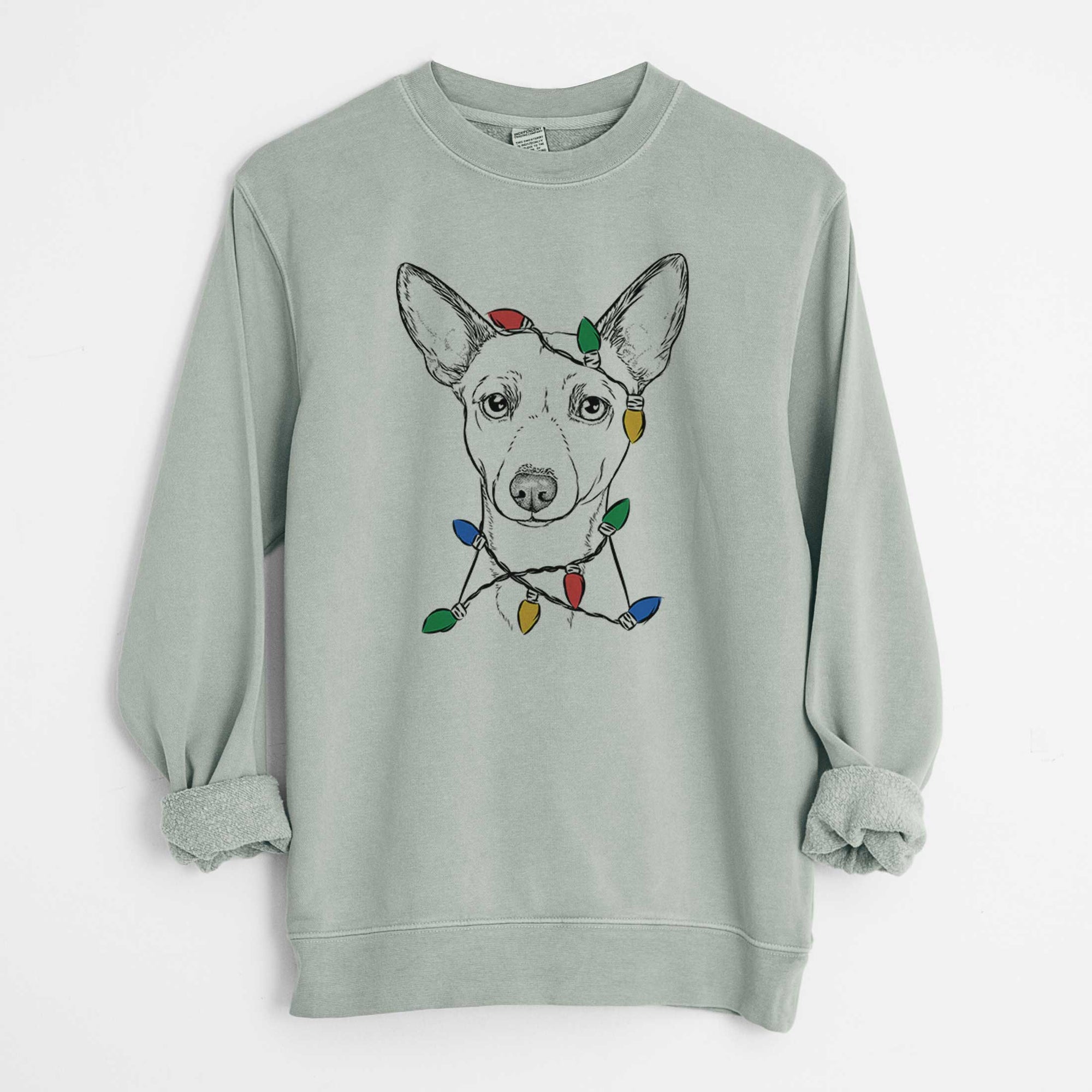 Christmas Lights Perry the Portuguese Podengo - Unisex Pigment Dyed Crew Sweatshirt