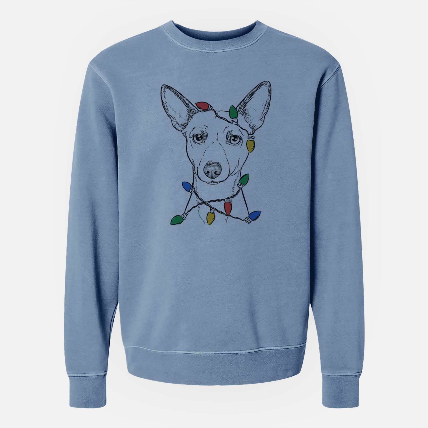 Christmas Lights Perry the Portuguese Podengo - Unisex Pigment Dyed Crew Sweatshirt