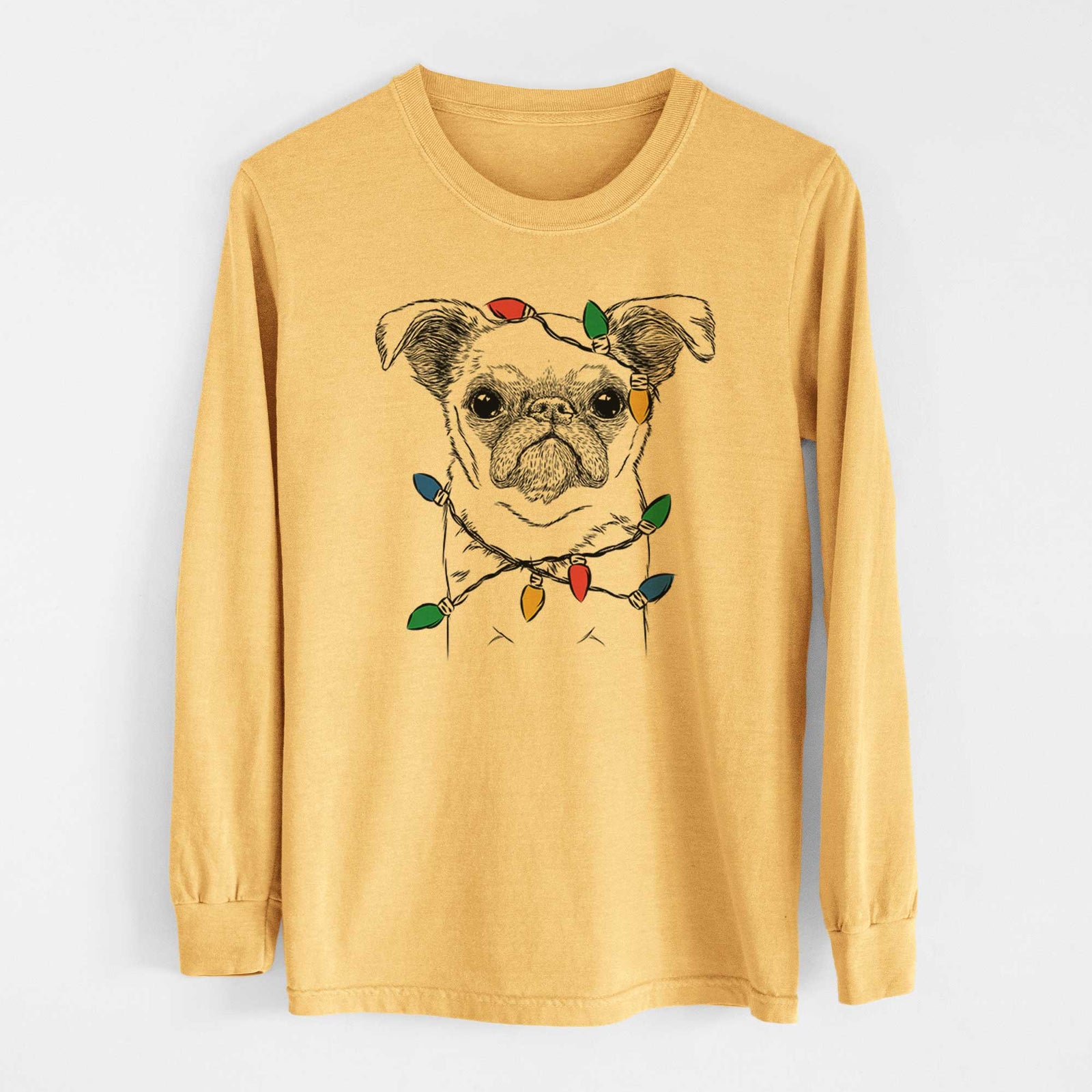 Christmas Lights Petit Penny the Brussels Griffon - Heavyweight 100% Cotton Long Sleeve