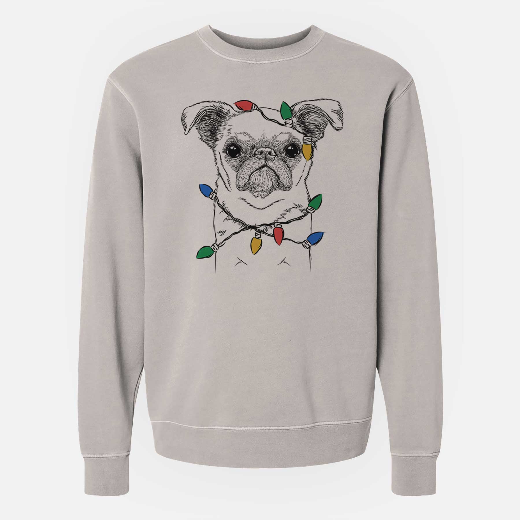 Christmas Lights Petit Penny the Brussels Griffon - Unisex Pigment Dyed Crew Sweatshirt