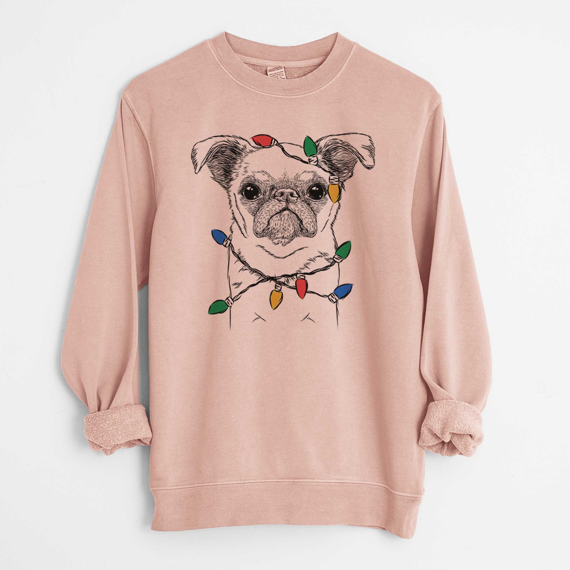 Christmas Lights Petit Penny the Brussels Griffon - Unisex Pigment Dyed Crew Sweatshirt