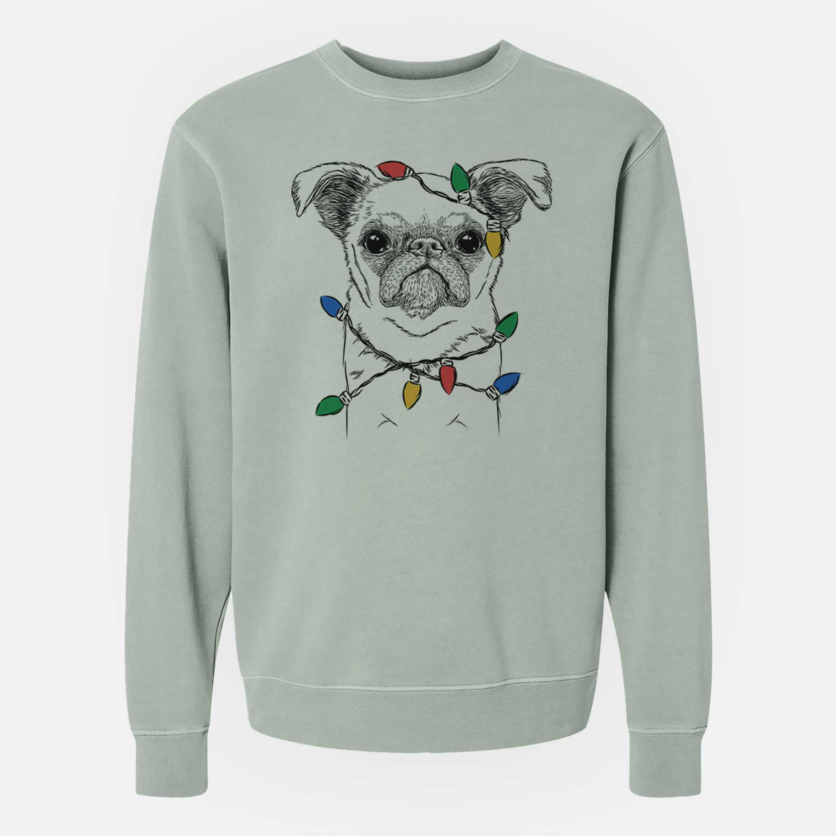 Christmas Lights Petit Penny the Brussels Griffon - Unisex Pigment Dyed Crew Sweatshirt