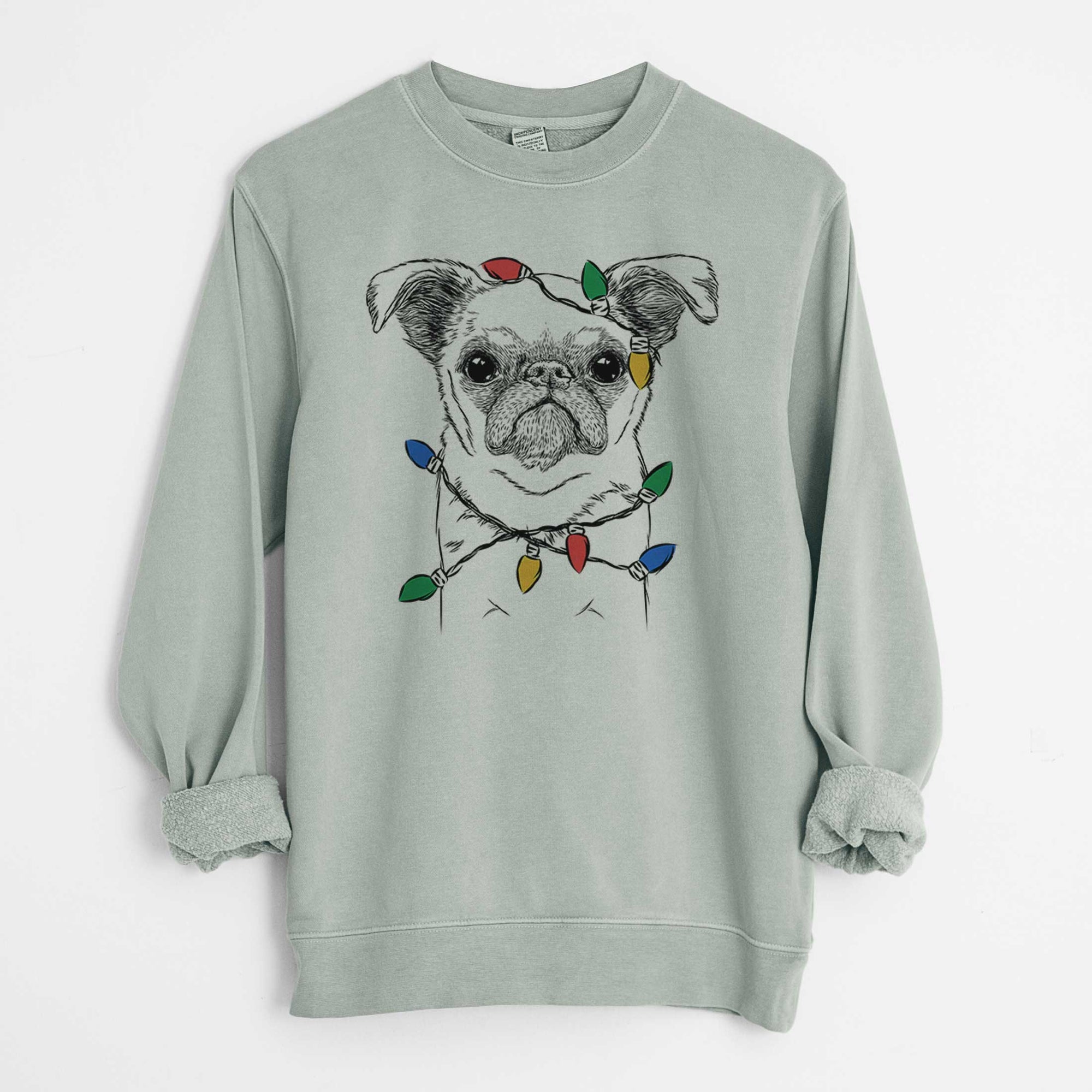 Christmas Lights Petit Penny the Brussels Griffon - Unisex Pigment Dyed Crew Sweatshirt