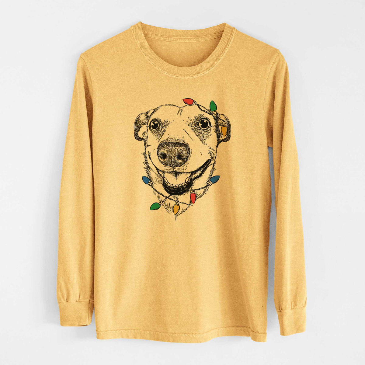 Christmas Lights Petrah the Staffy Mix - Heavyweight 100% Cotton Long Sleeve