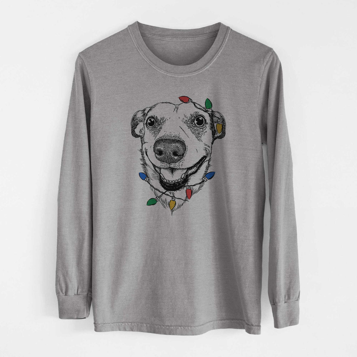Christmas Lights Petrah the Staffy Mix - Heavyweight 100% Cotton Long Sleeve