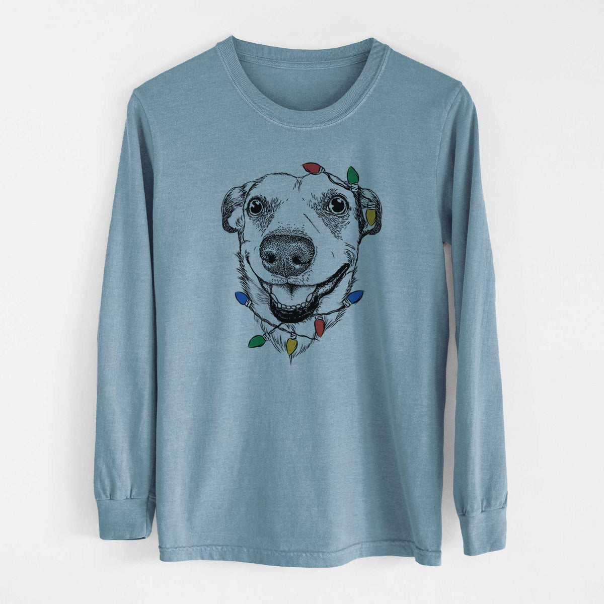 Christmas Lights Petrah the Staffy Mix - Heavyweight 100% Cotton Long Sleeve