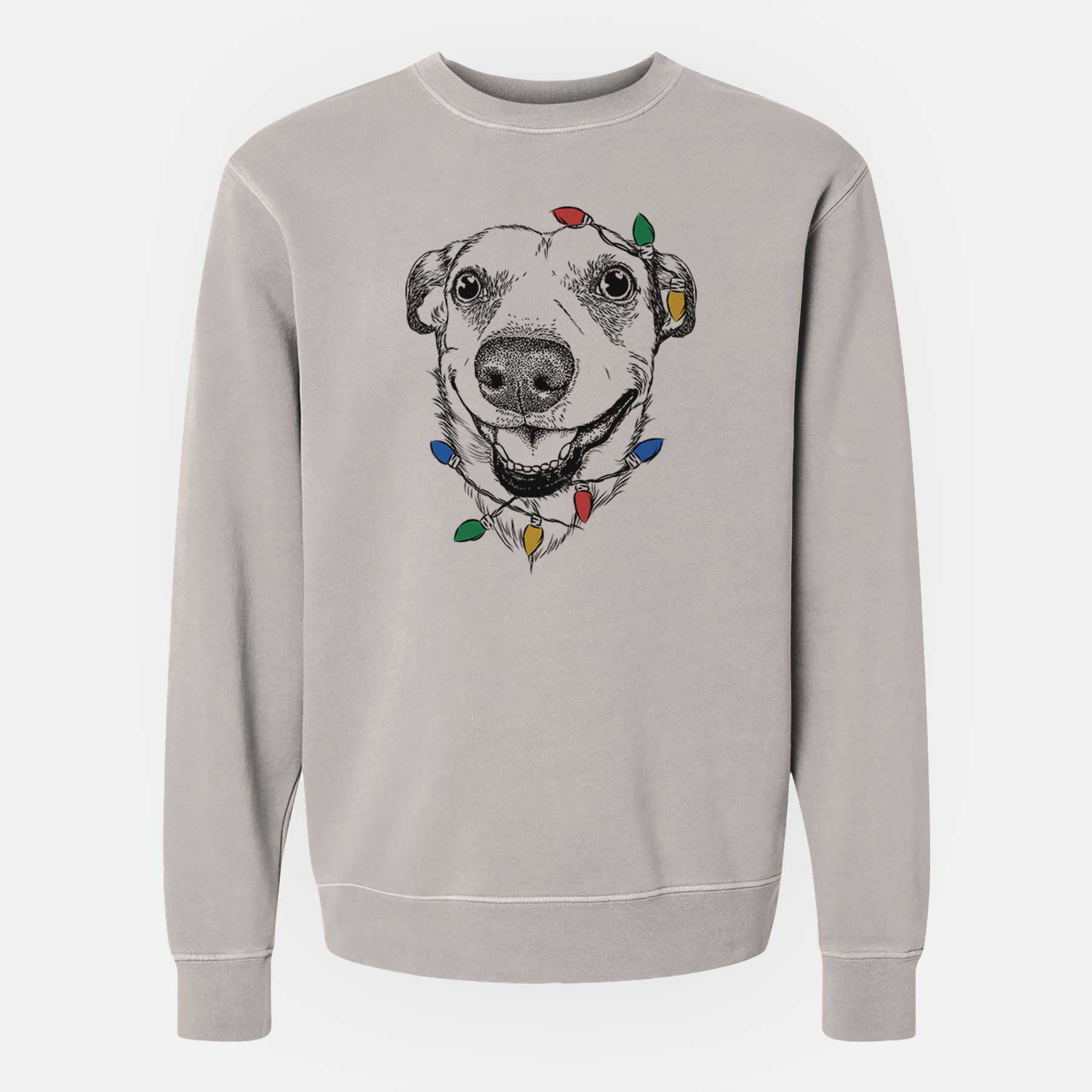 Christmas Lights Petrah the Staffy Mix - Unisex Pigment Dyed Crew Sweatshirt