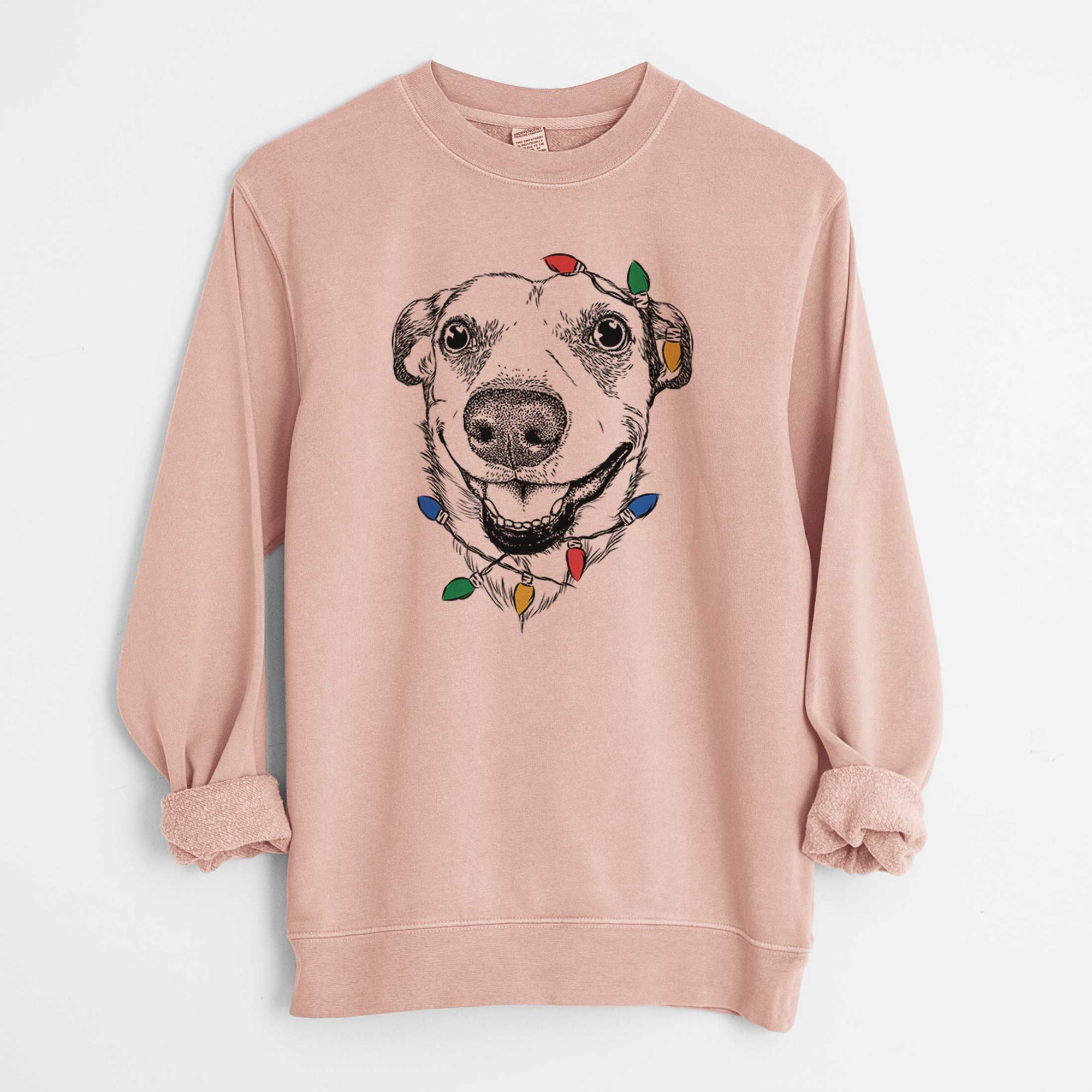 Christmas Lights Petrah the Staffy Mix - Unisex Pigment Dyed Crew Sweatshirt