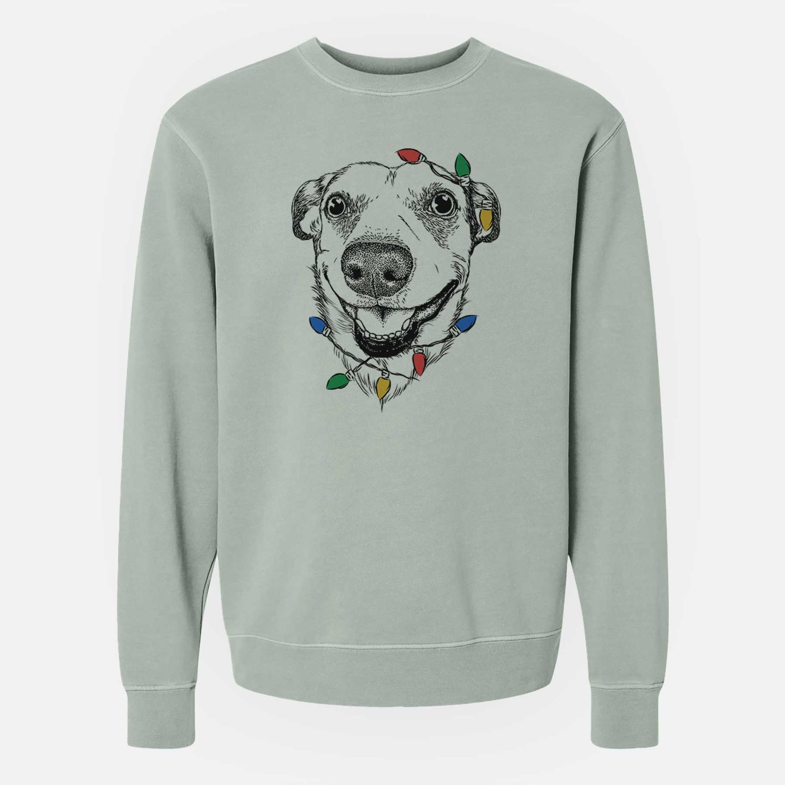 Christmas Lights Petrah the Staffy Mix - Unisex Pigment Dyed Crew Sweatshirt