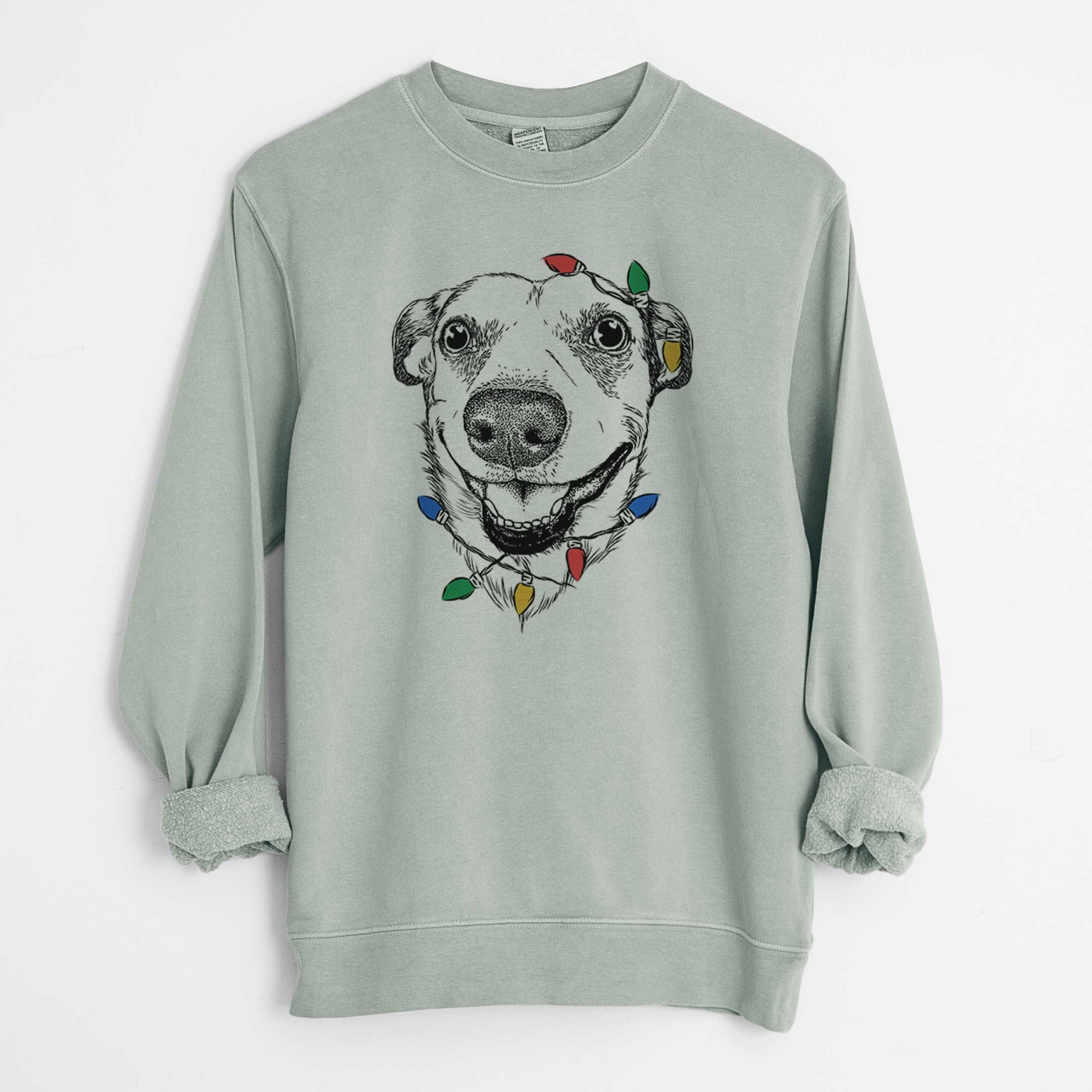 Christmas Lights Petrah the Staffy Mix - Unisex Pigment Dyed Crew Sweatshirt