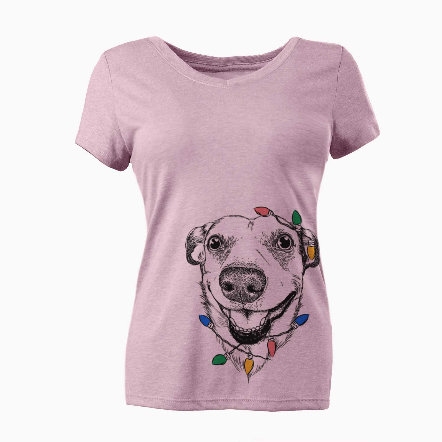 Christmas Lights Petrah the Staffy Mix - Women's V-neck Shirt