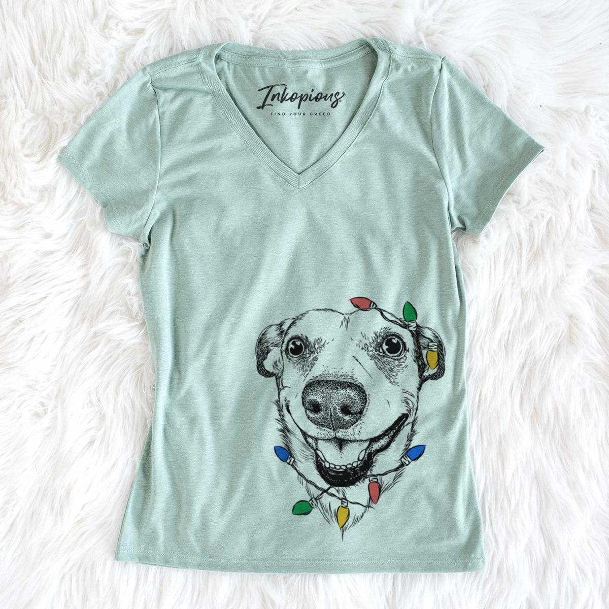 Christmas Lights Petrah the Staffy Mix - Women&#39;s V-neck Shirt